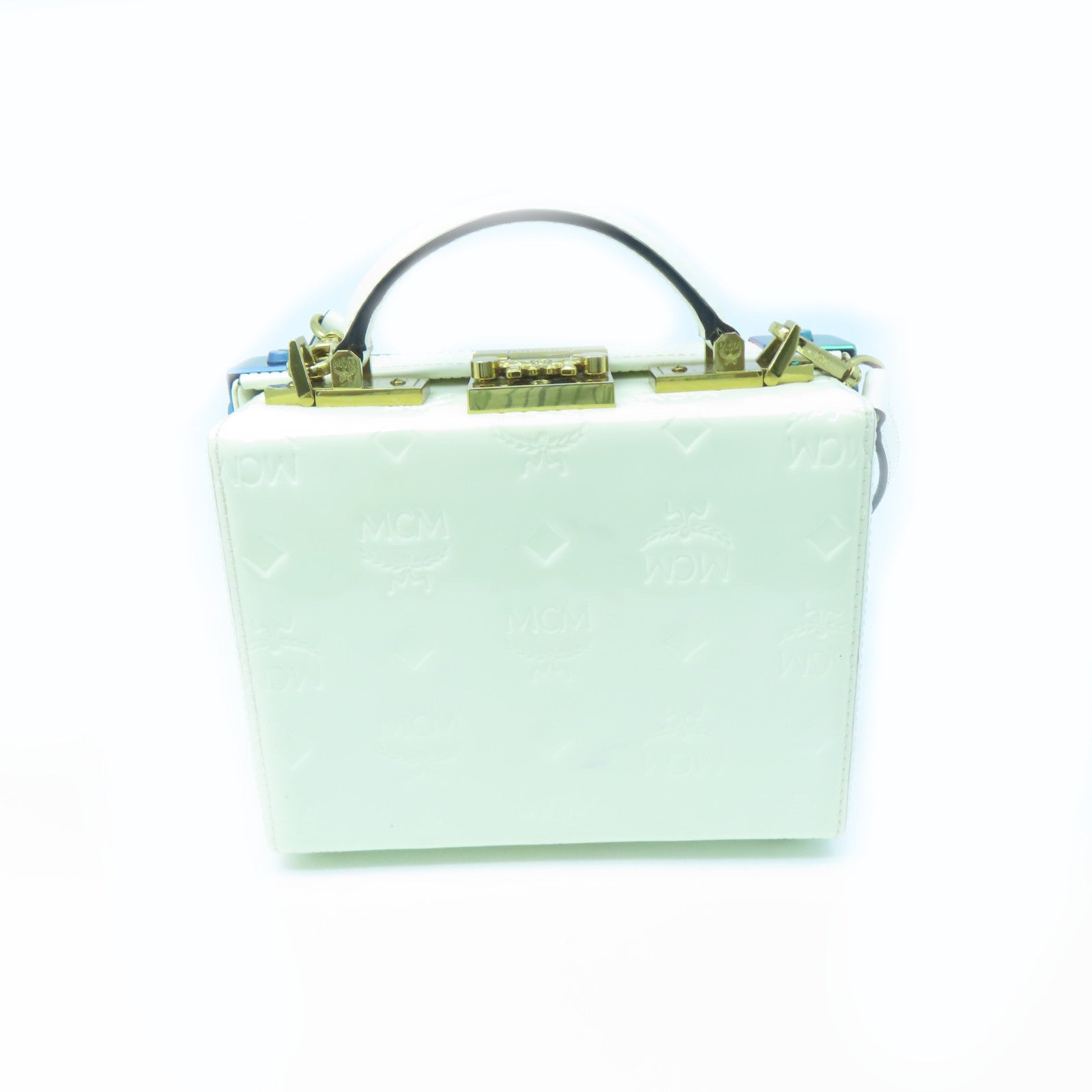 MCM Leather Berlin Box Gold Buckle Shoulder Bag White