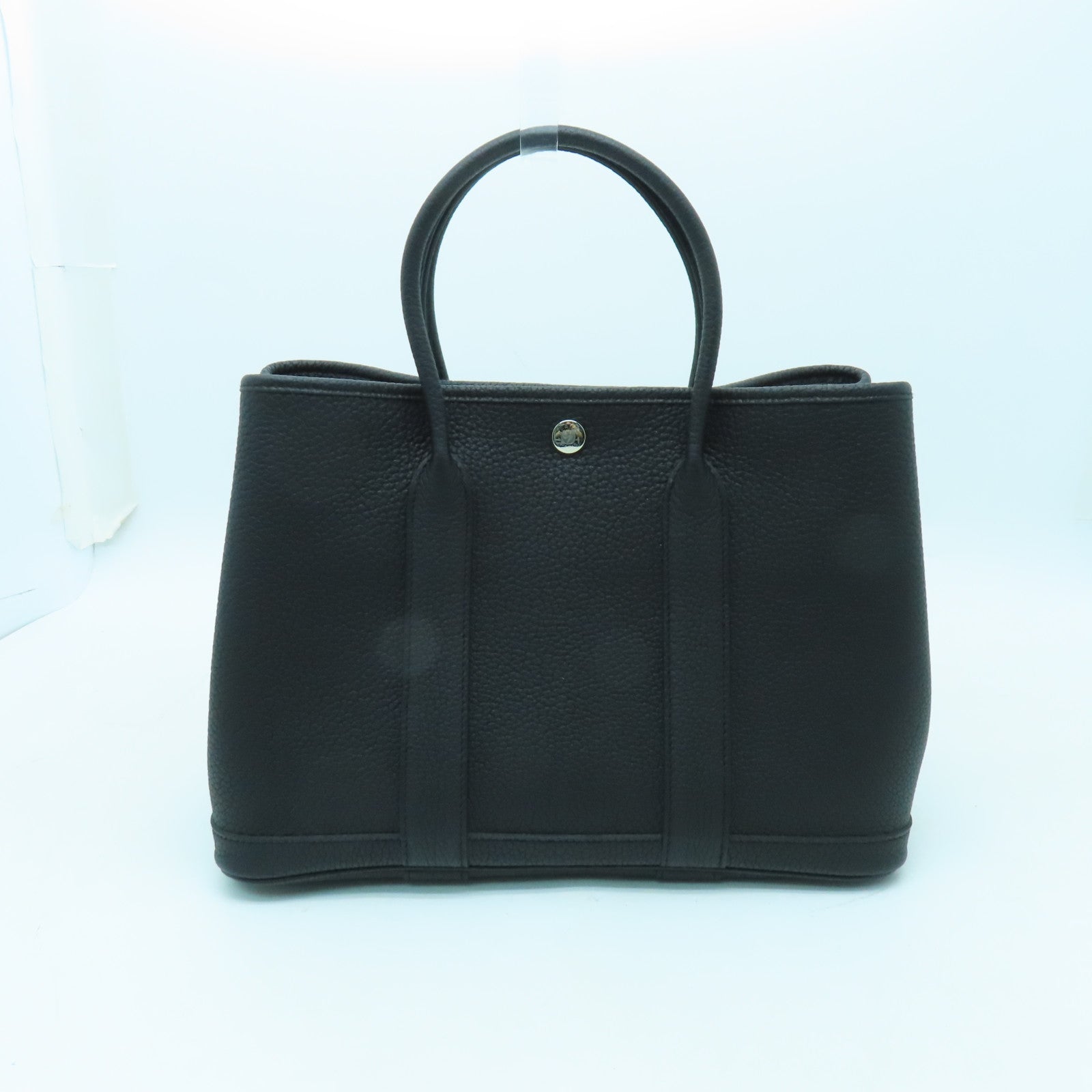 HERMES Negonda皮革Garden Party TPM銀扣手挽袋黑色