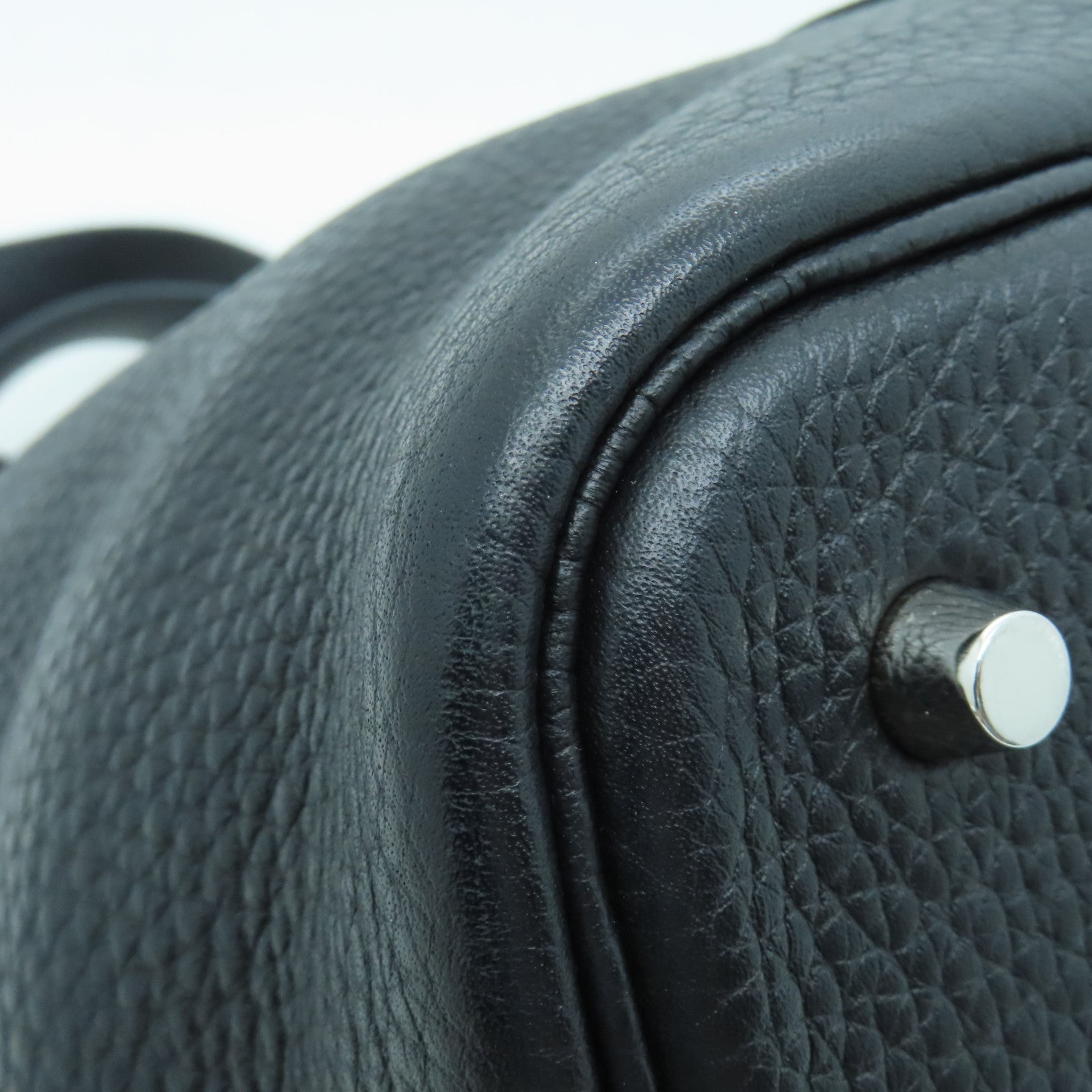 HERMES Clemence Leather Picotin MM Silver Buckle Hand Bag Noir/Black