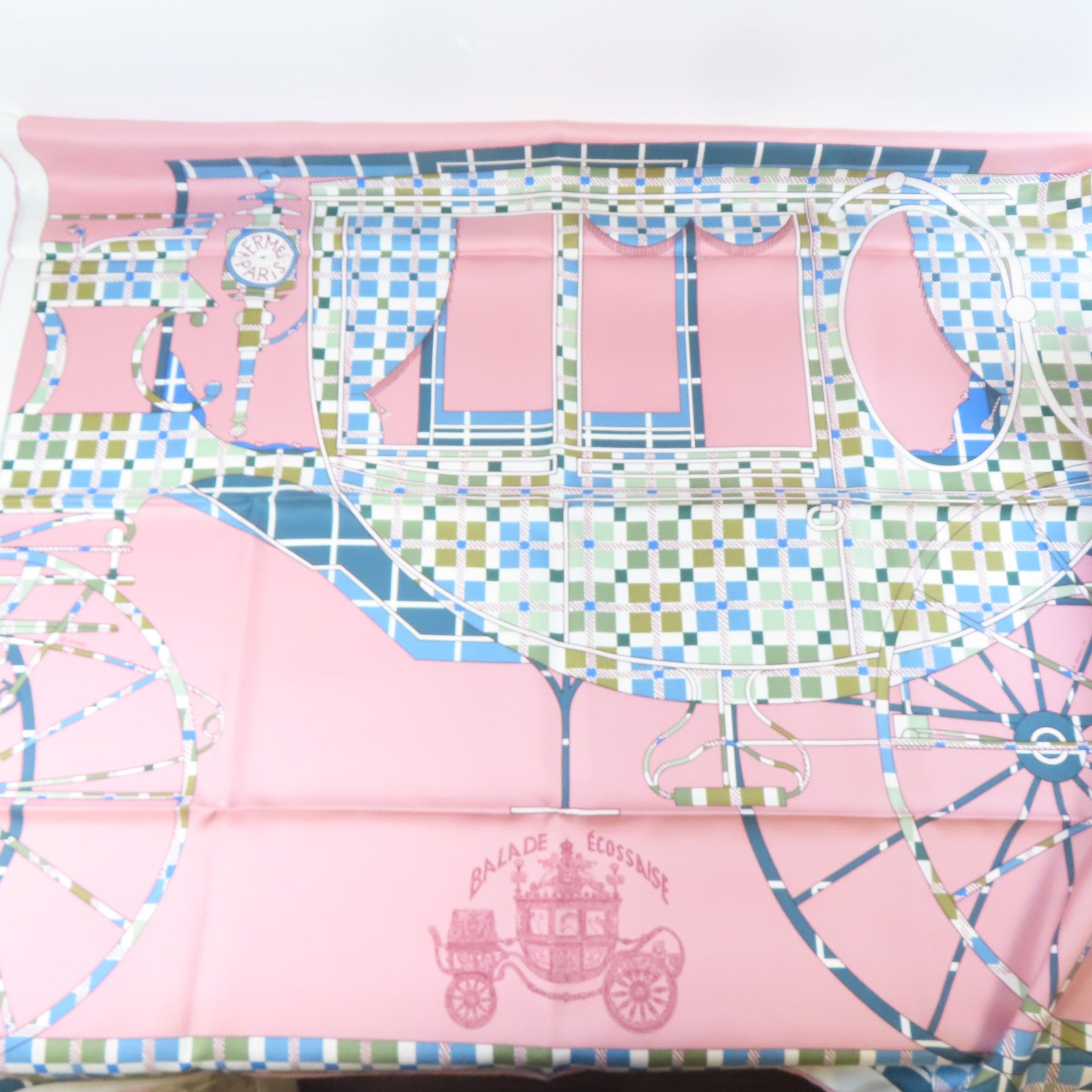 HERMES 絲質Scarf 90x90cm絲巾粉紅色/白色/淺藍色