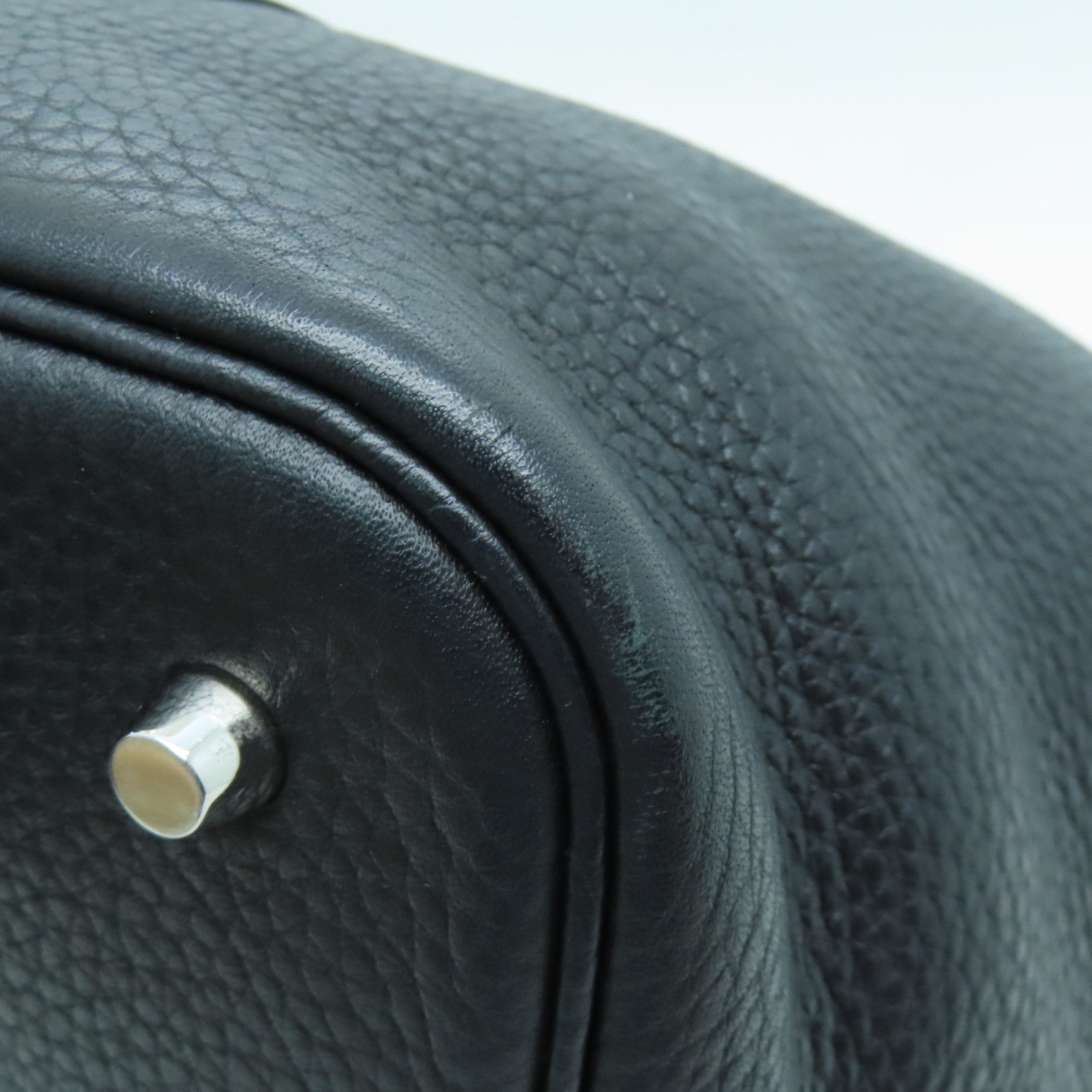 HERMES Clemence Leather Picotin MM Silver Buckle Hand Bag Noir/Black