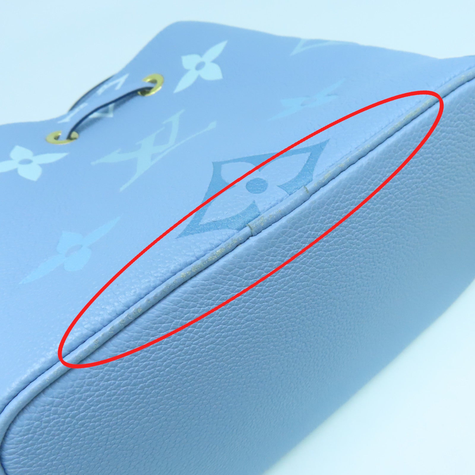 LOUIS VUITTON Monogram Empreinte Noe BB gold buckle handle shoulder bag dual-use summer blue