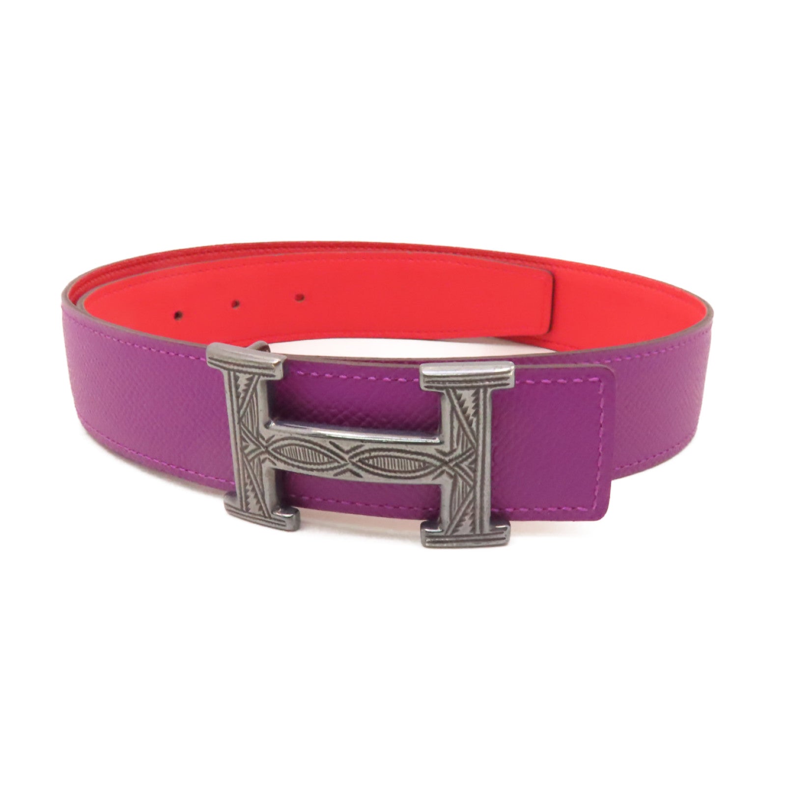 HERMES Epsom/Swift皮革Constance Belt 75cm皮帶Anemone/Capucine紫色/紅色