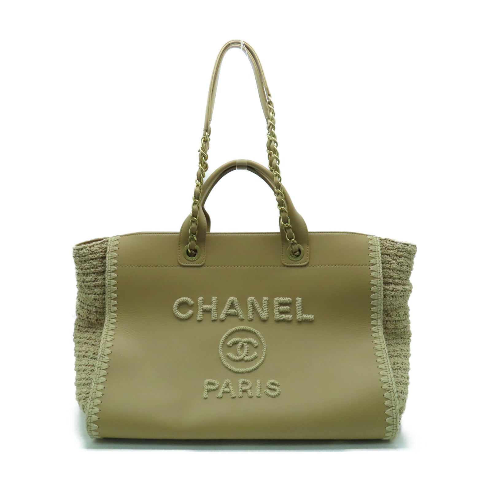 CHANEL 【激減優惠】牛皮皮革Deauville Tote金扣手挽袋米色