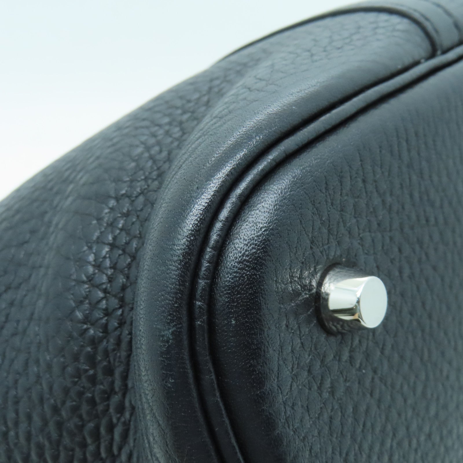 HERMES Clemence Leather Picotin MM Silver Buckle Hand Bag Noir/Black