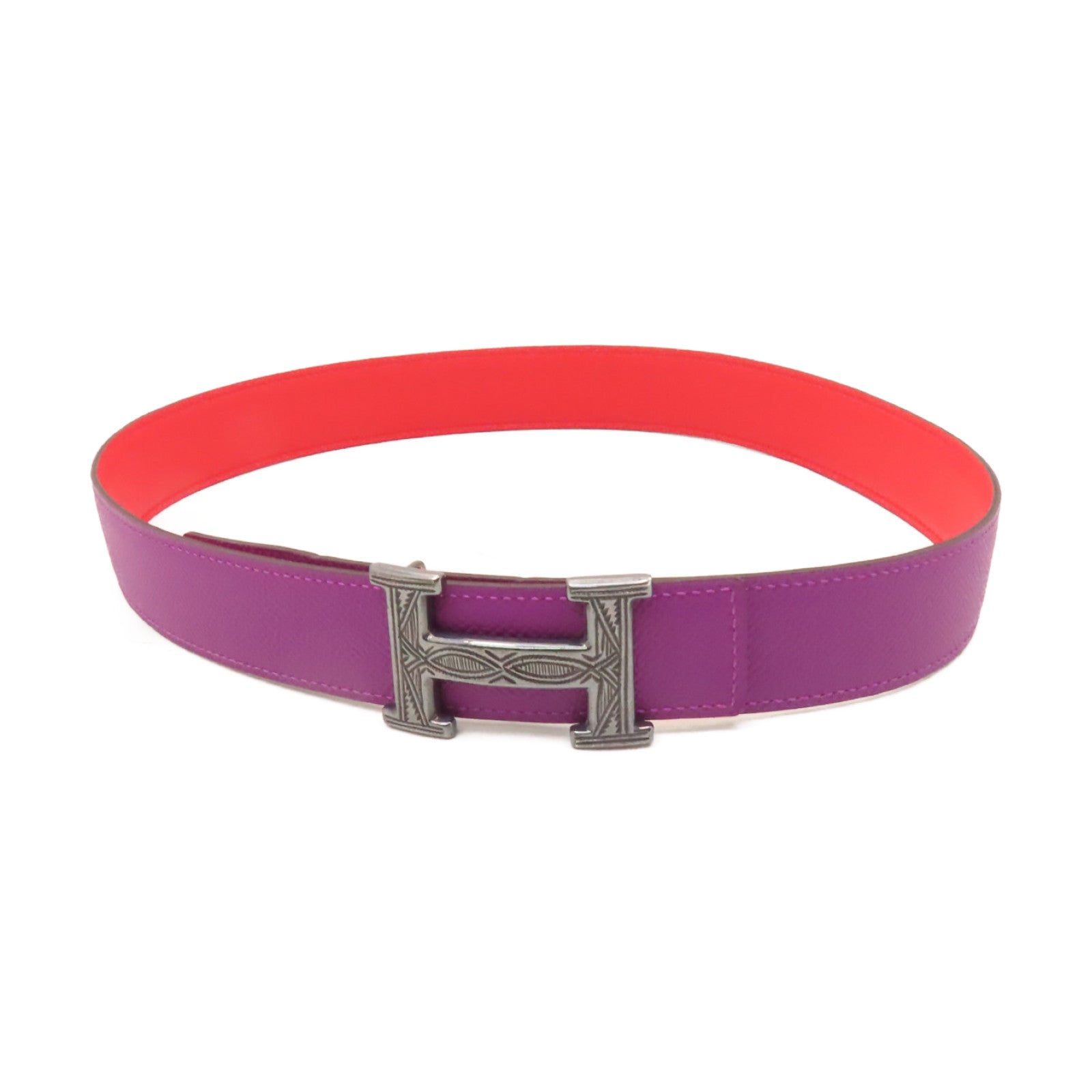 HERMES Epsom/Swift皮革Constance Belt 75cm皮帶Anemone/Capucine紫色/紅色