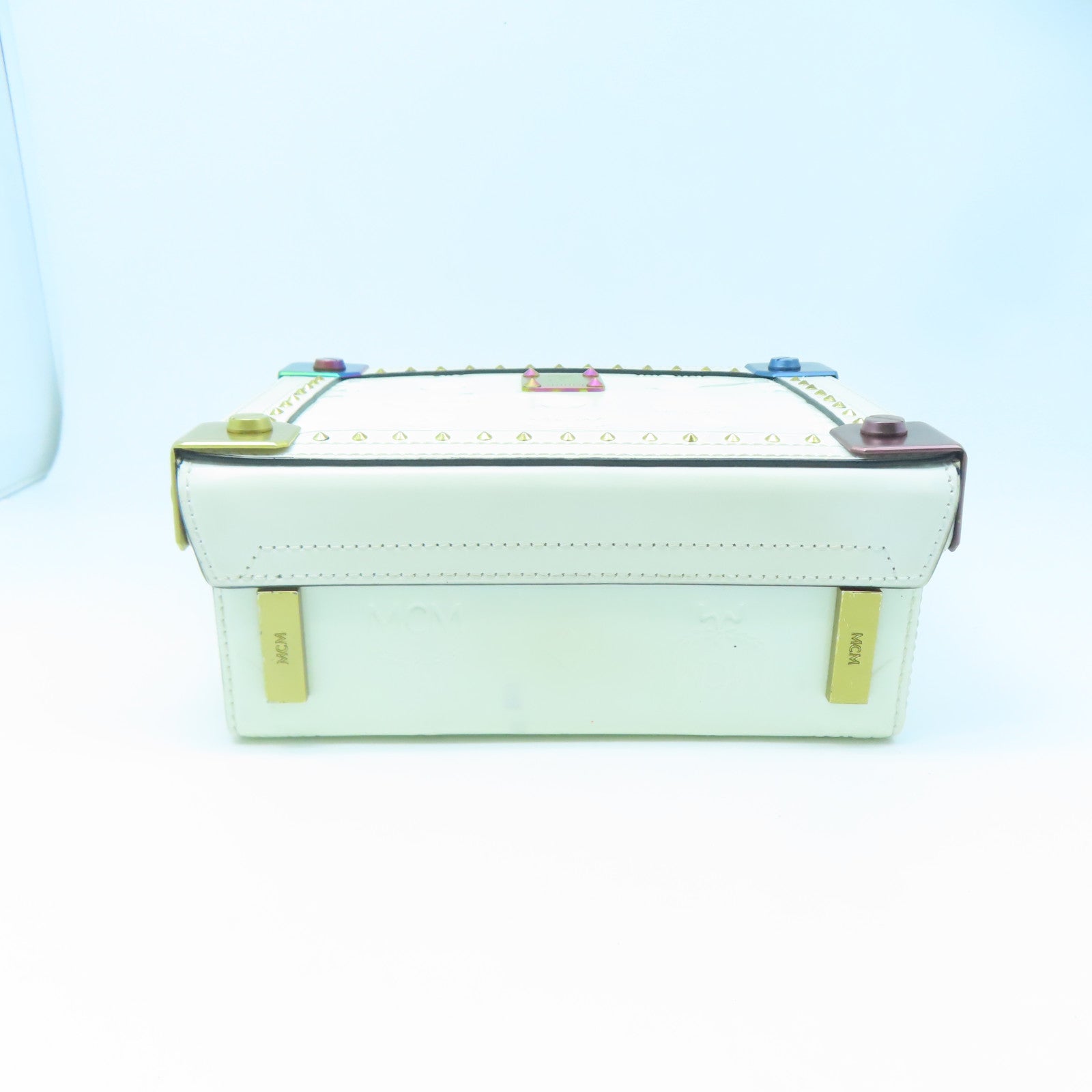 MCM Leather Berlin Box Gold Buckle Shoulder Bag White