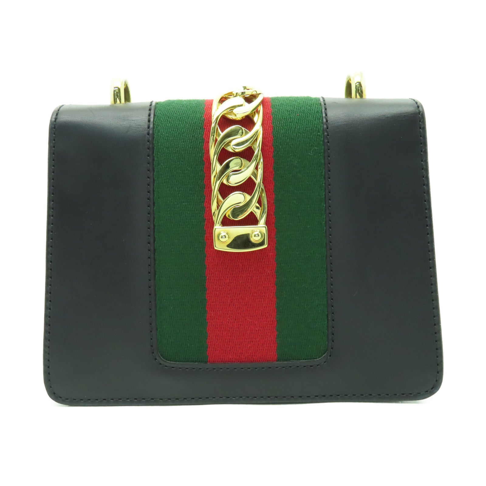 GUCCI 牛皮皮革Sylvie Mini金扣鏈帶肩背袋黑色