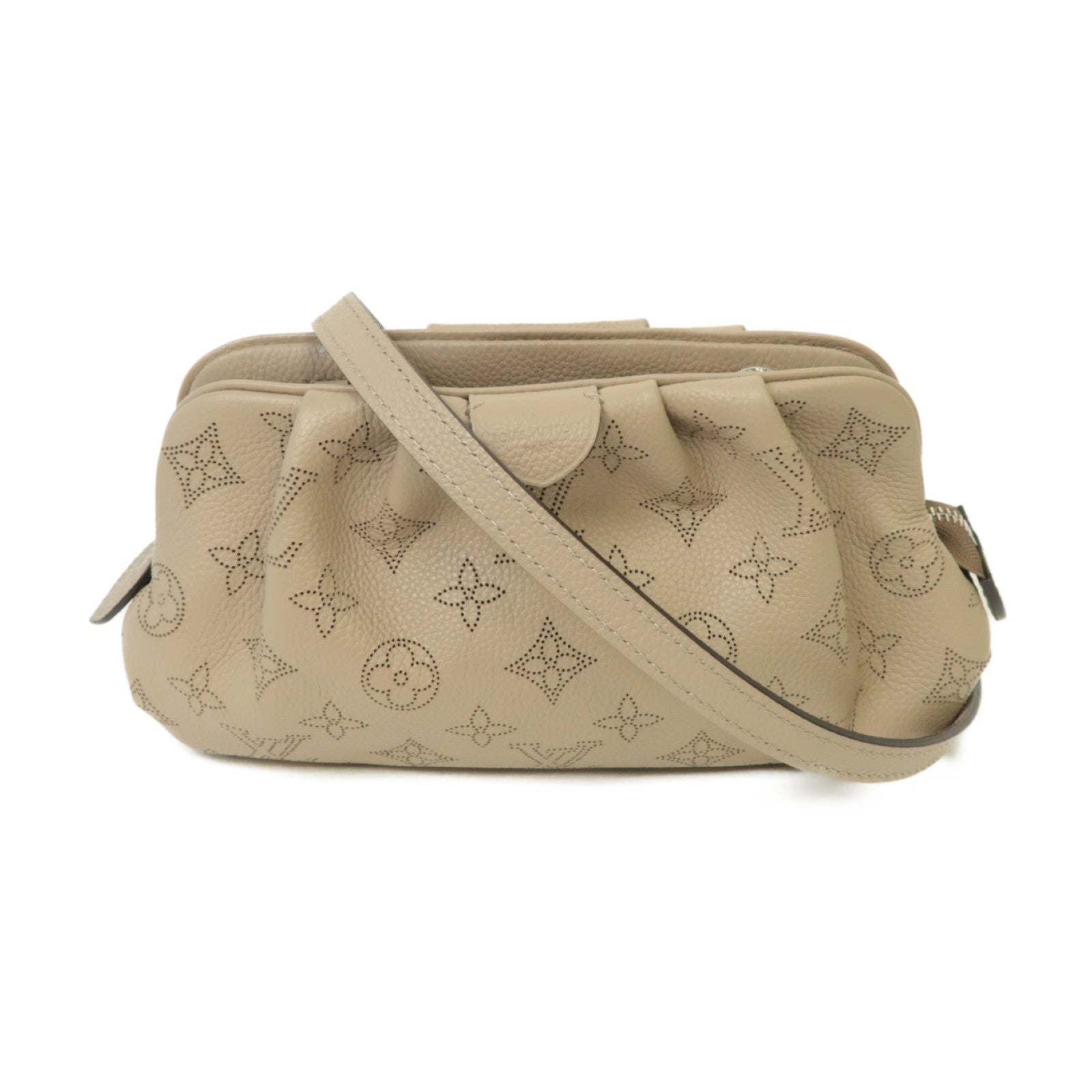 LOUIS VUITTON Mahina Scala Mini Pouch銀扣肩背袋米色