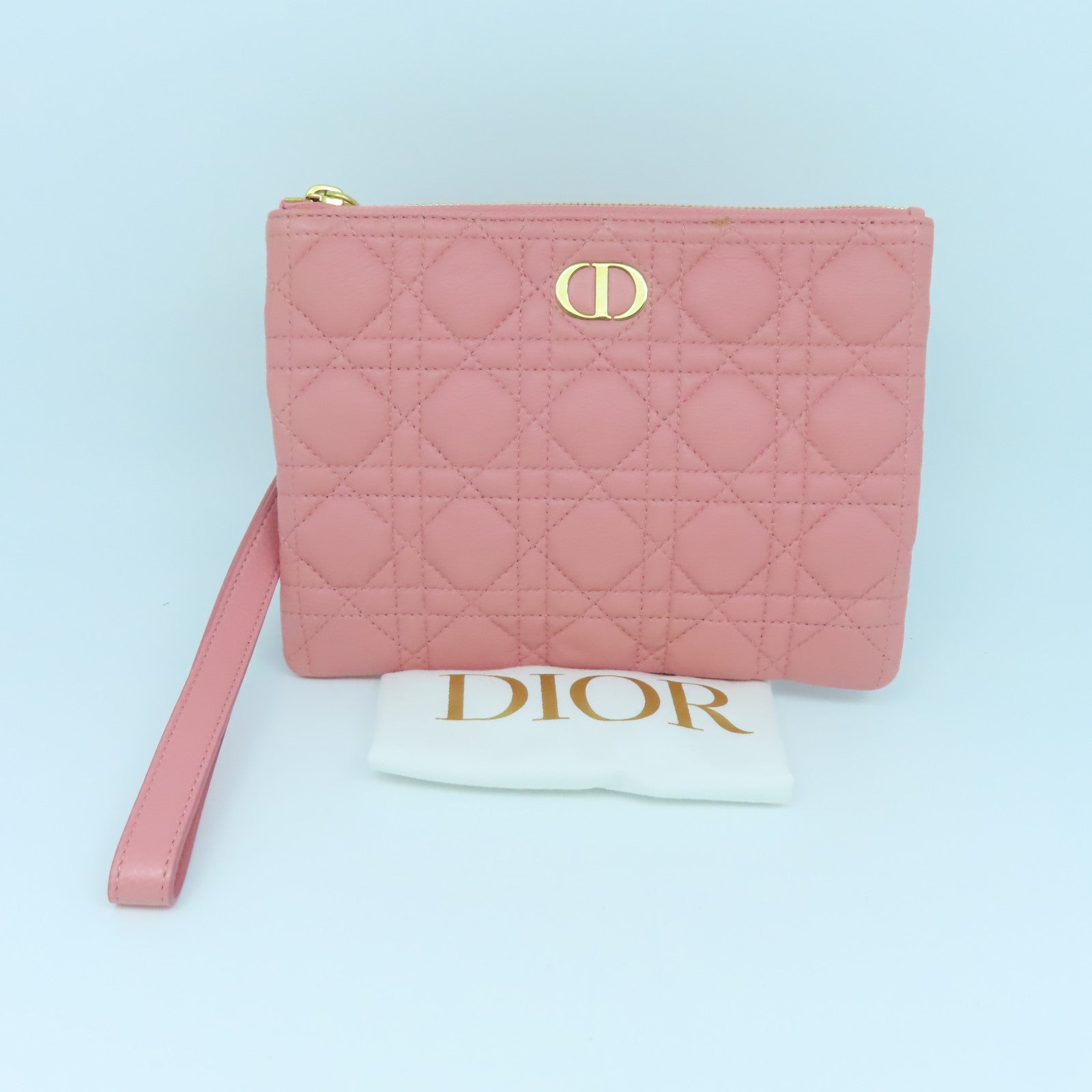Dior 牛皮皮革Clutch Bag金扣手拿包粉紅色
