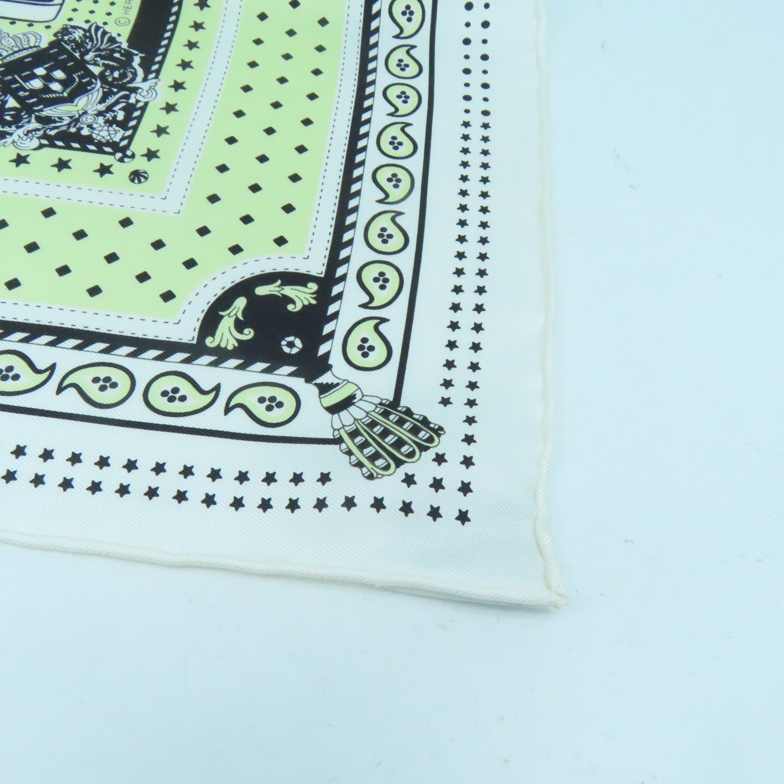 HERMES Silk Scarf Yellow/White