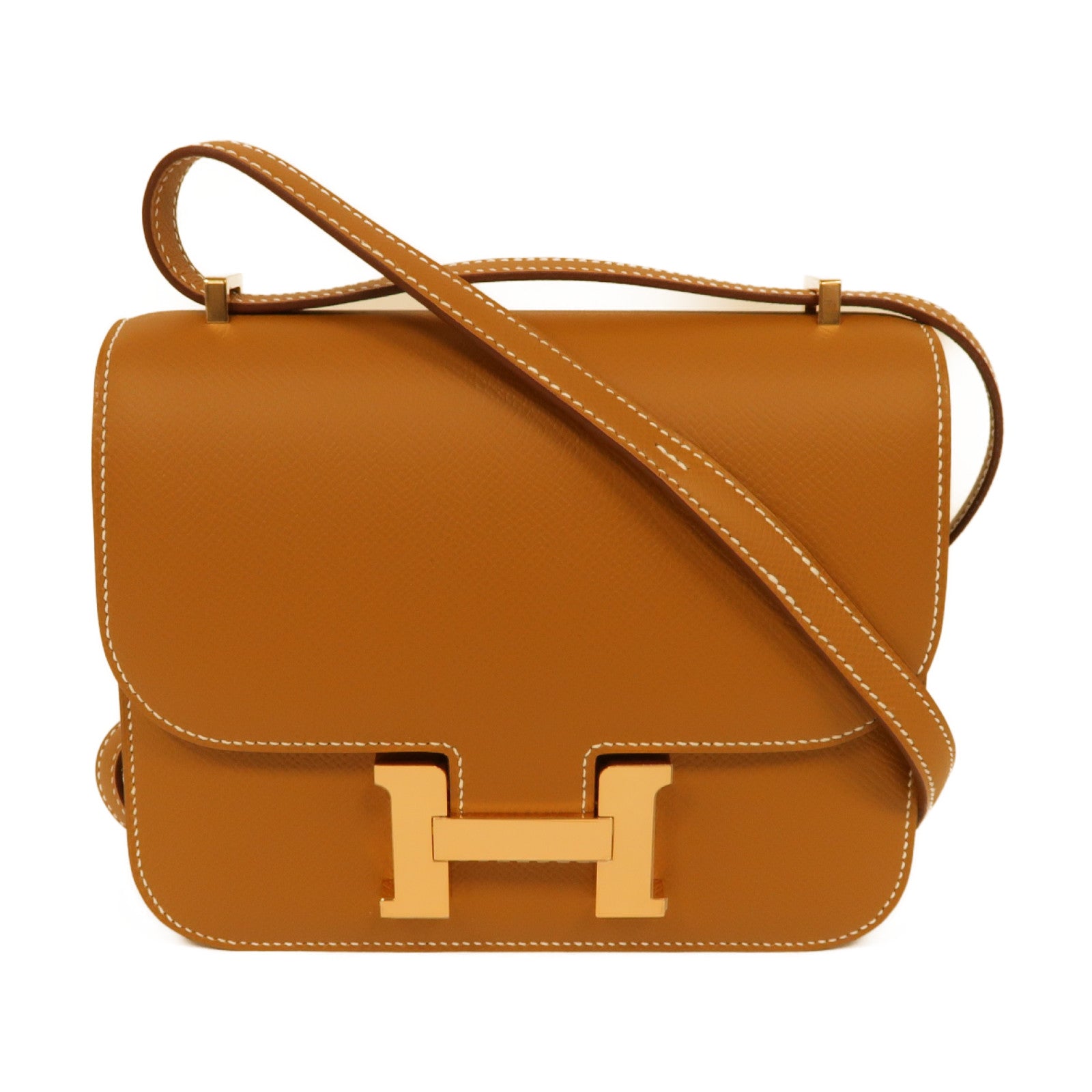 HERMES Epsom皮革Constance Mini金扣肩背袋Gold棕色