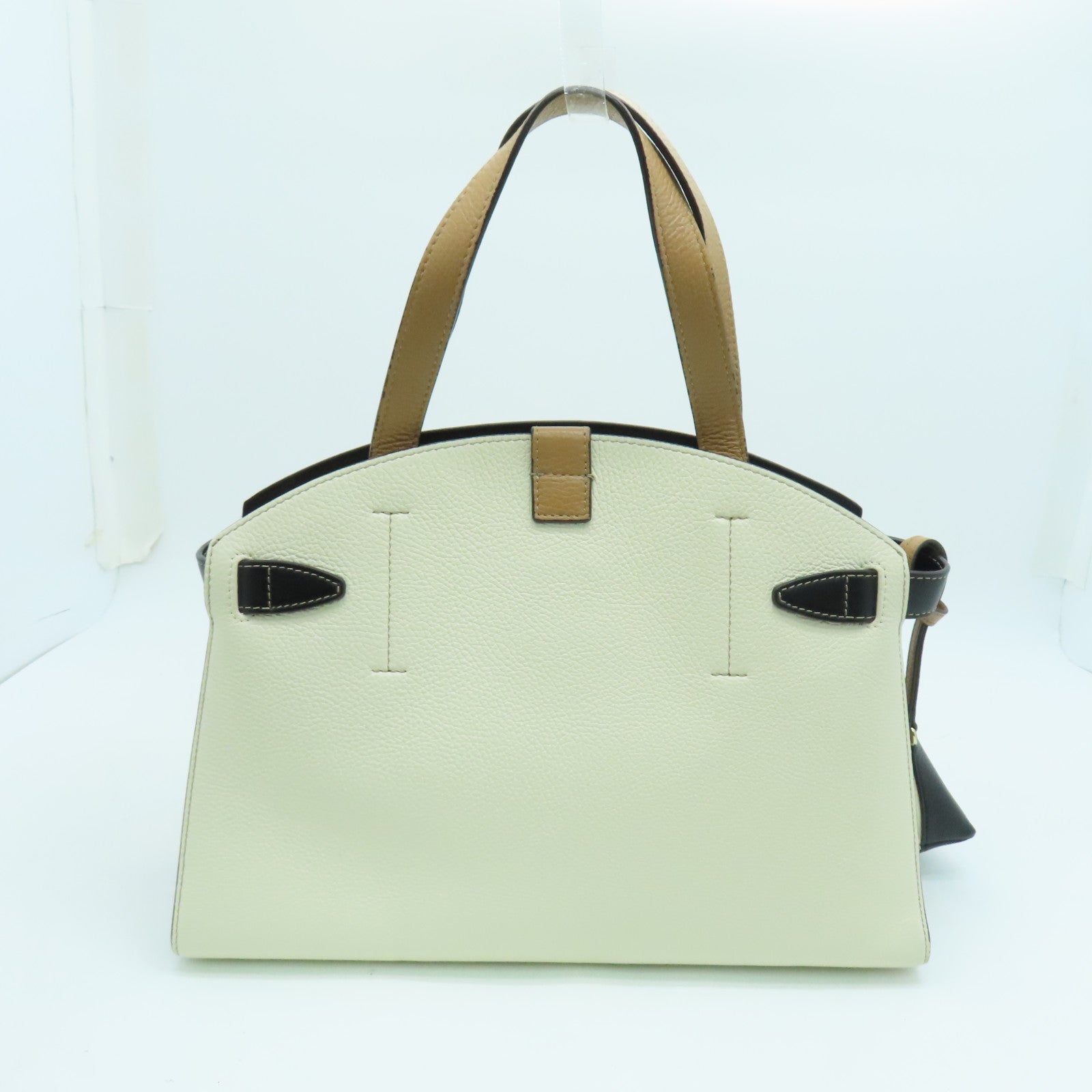 Furla 牛皮皮革Margherita金扣手挽袋白色/米色