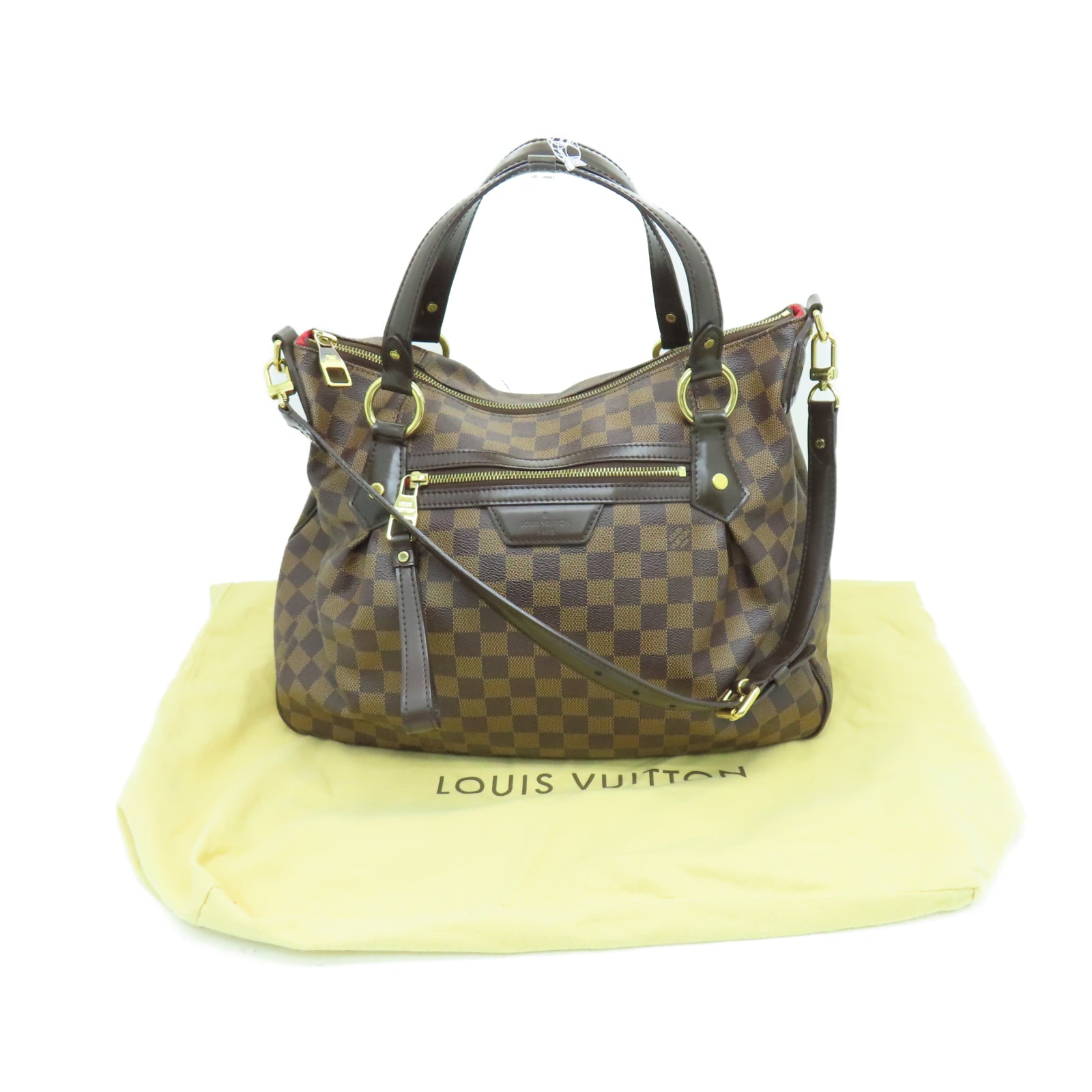 LOUIS VUITTON Damier Evora MM金扣手挽肩背兩用袋棕色