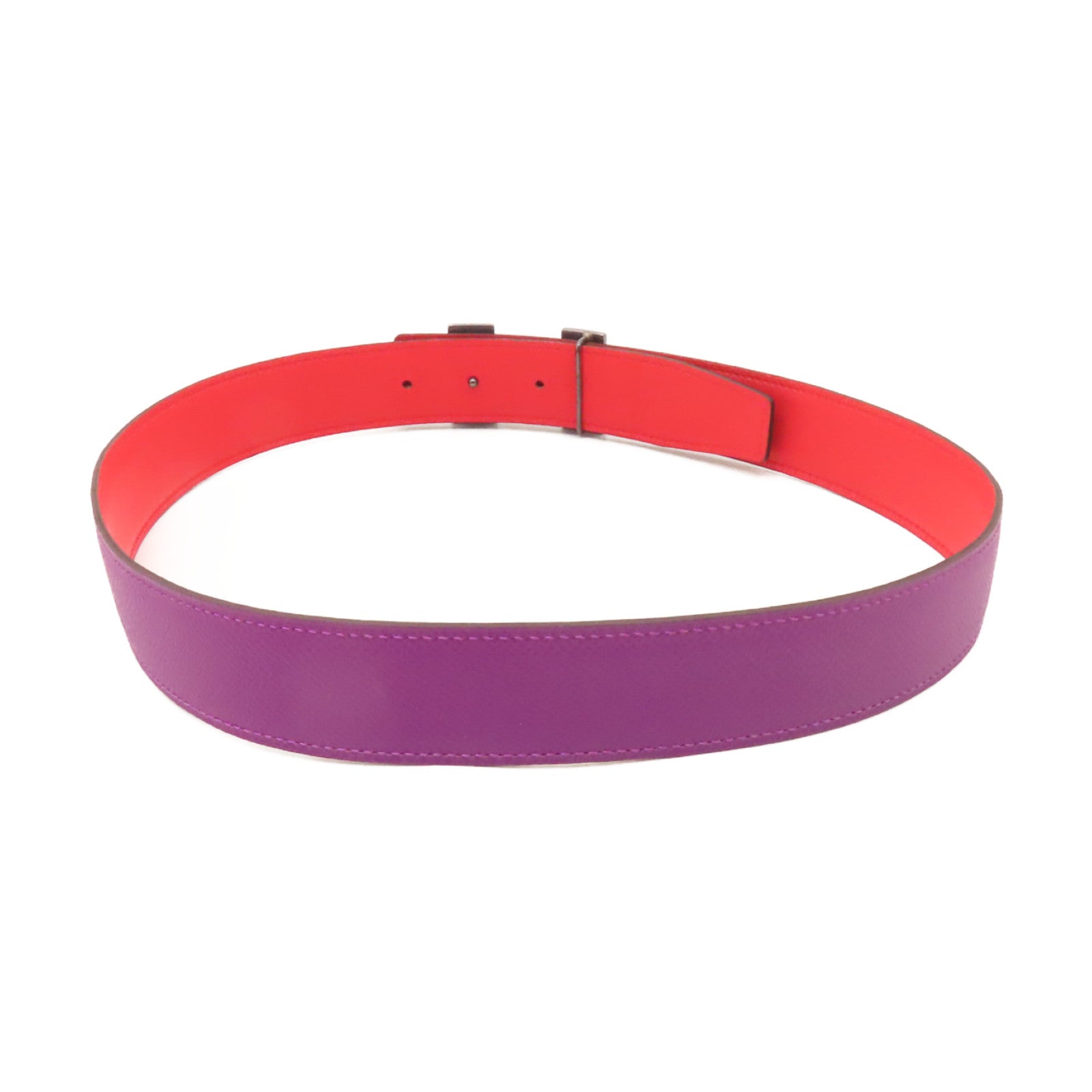 HERMES Epsom/Swift皮革Constance Belt 75cm皮帶Anemone/Capucine紫色/紅色