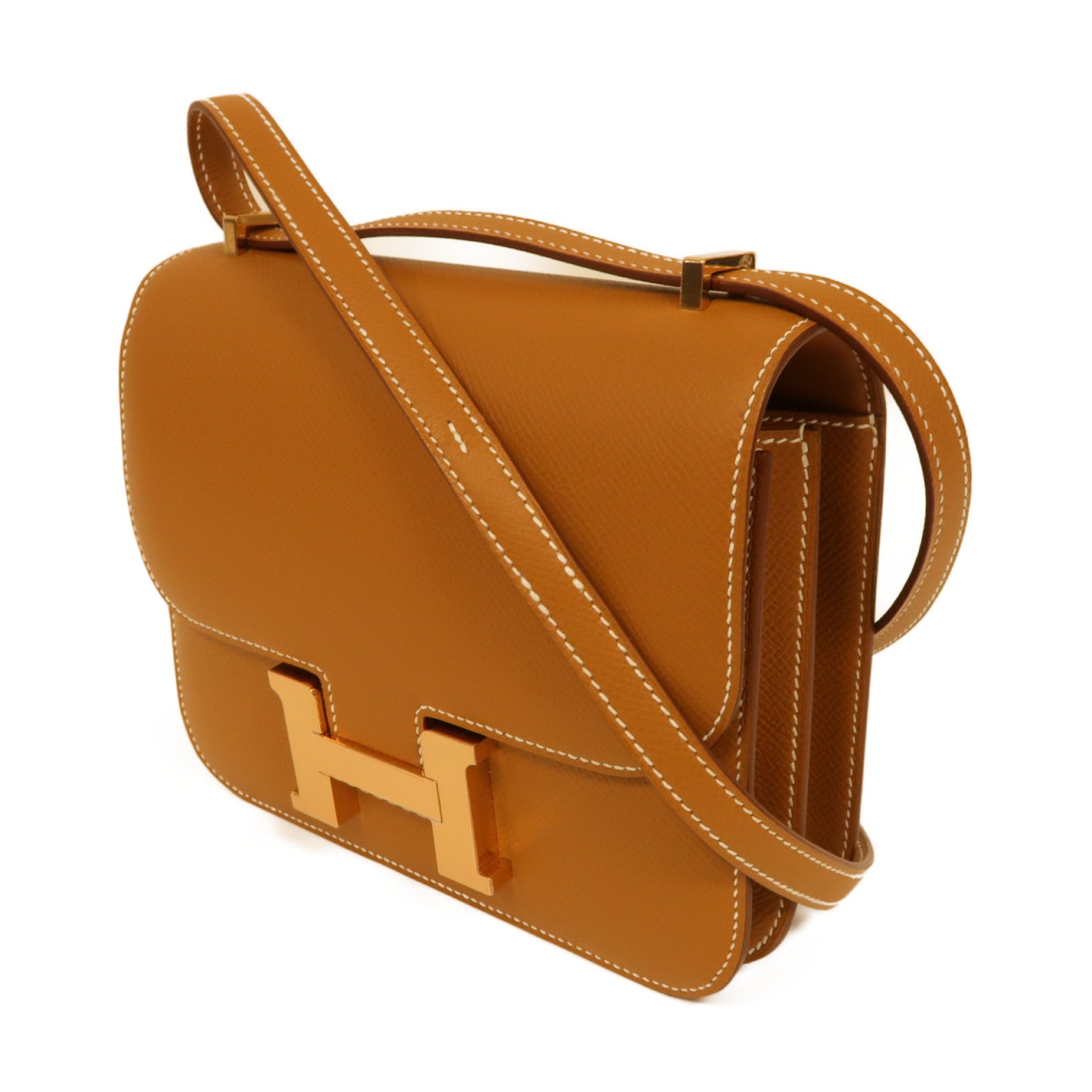 HERMES Epsom皮革Constance Mini金扣肩背袋Gold棕色