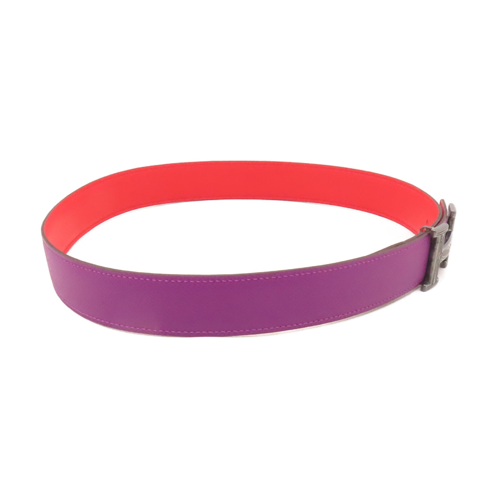 HERMES Epsom/Swift皮革Constance Belt 75cm皮帶Anemone/Capucine紫色/紅色