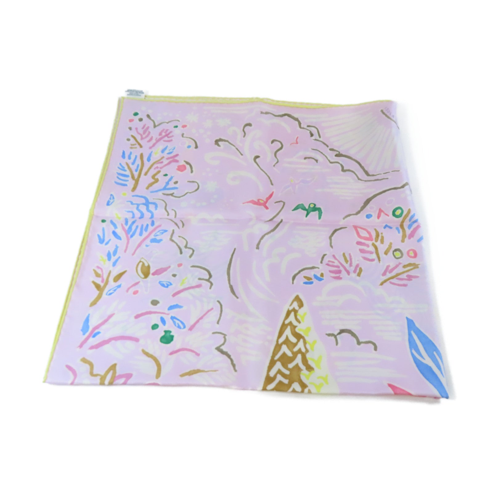 HERMES 絲質Scarf 90x90cm絲巾粉紅色/白色/黃色