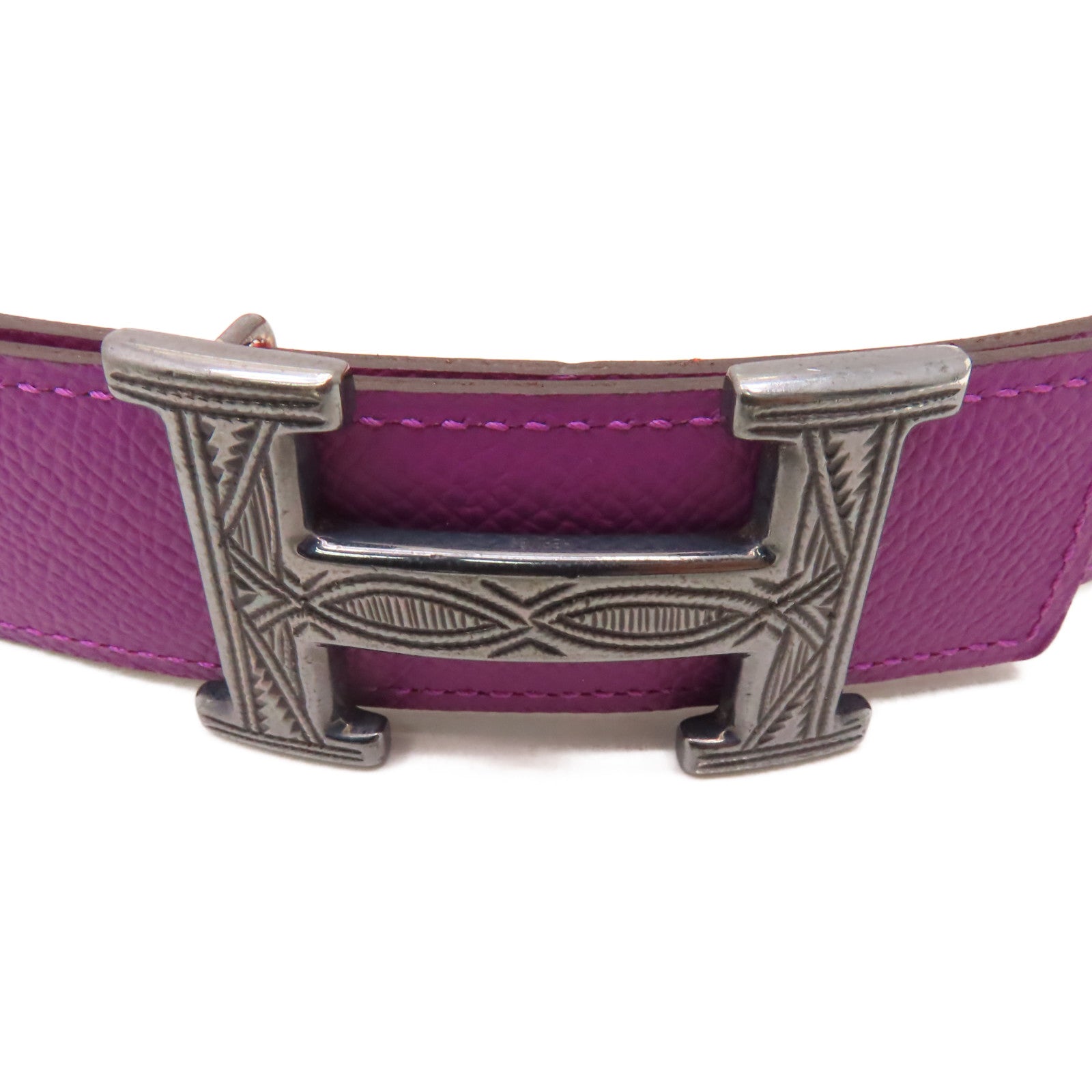 HERMES Epsom/Swift皮革Constance Belt 75cm皮帶Anemone/Capucine紫色/紅色