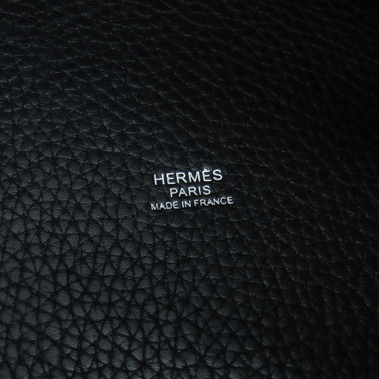 HERMES Clemence Leather Picotin MM Silver Buckle Hand Bag Noir/Black