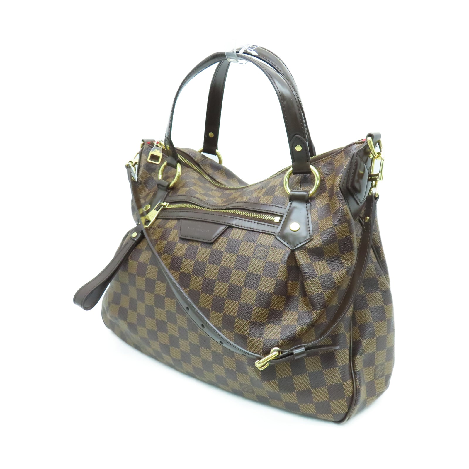 LOUIS VUITTON Damier Evora MM金扣手挽肩背兩用袋棕色