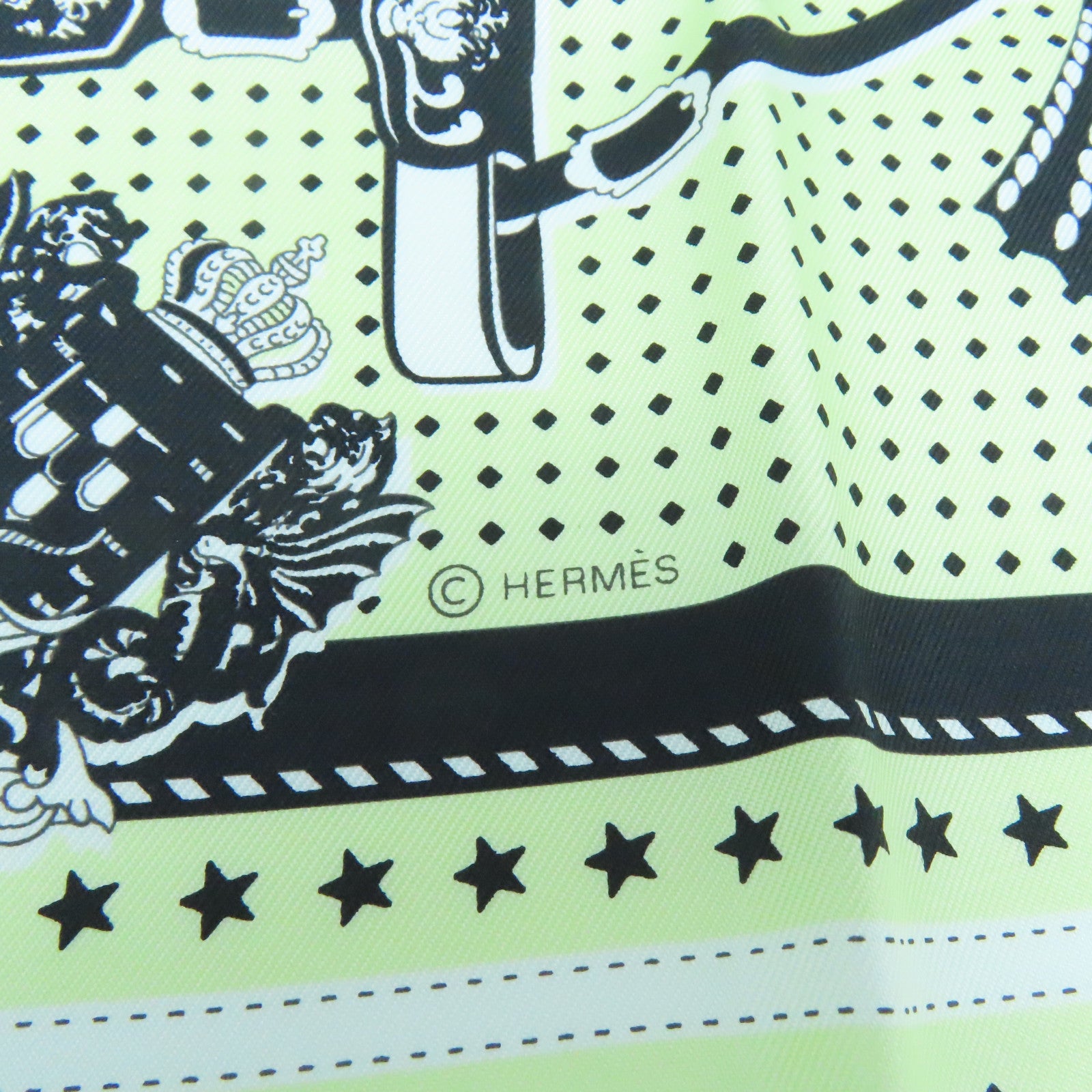 HERMES Silk Scarf Yellow/White