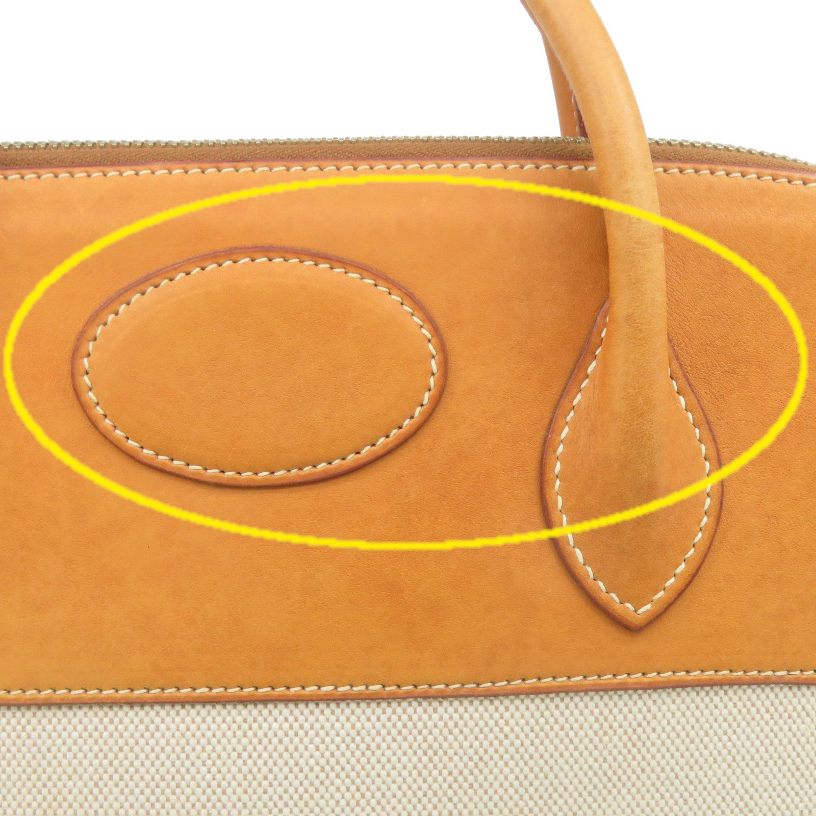 HERMES 帆布/牛皮皮革Bolide 35 2Way Shoulder Bag金扣手挽肩背兩用袋杏色