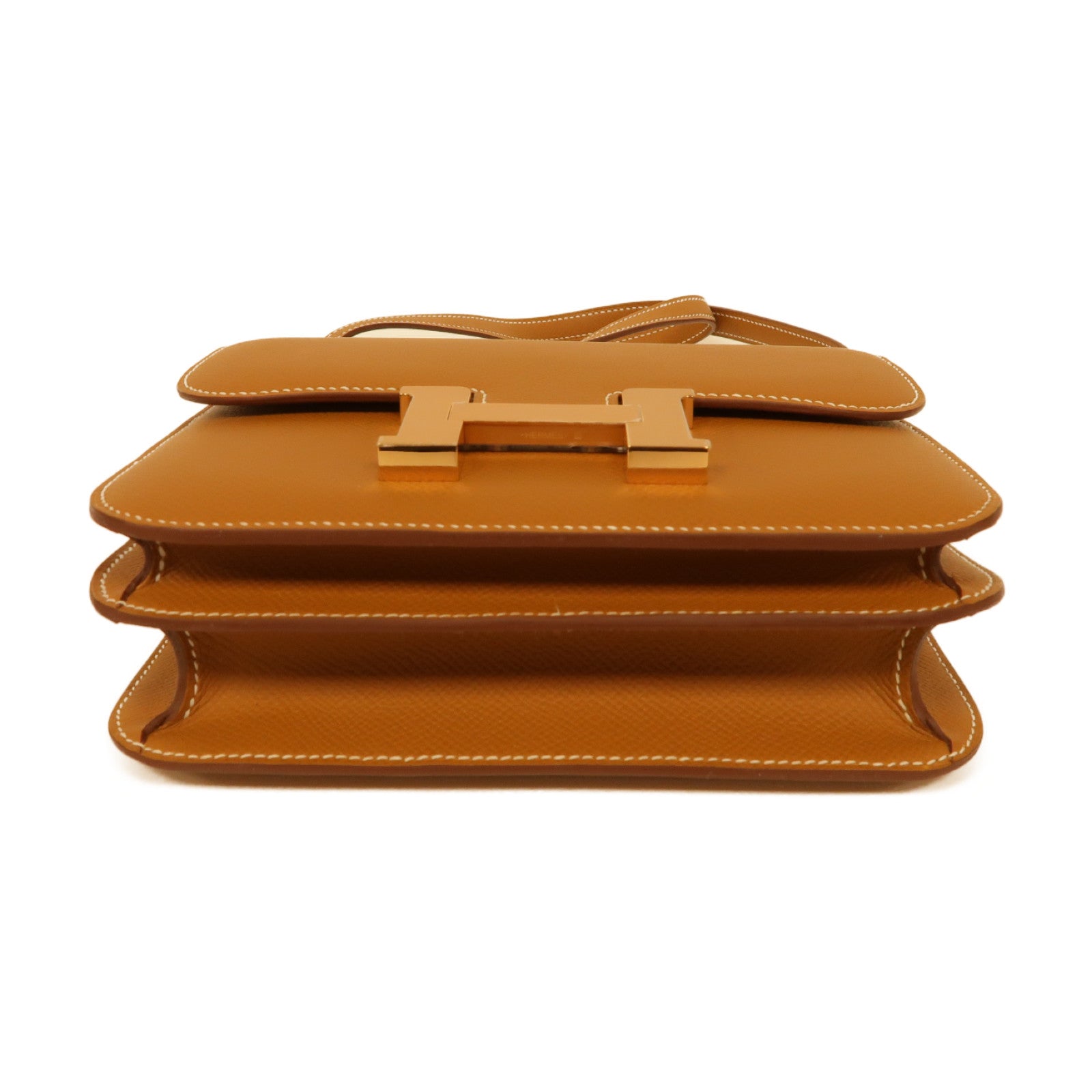 HERMES Epsom皮革Constance Mini金扣肩背袋Gold棕色