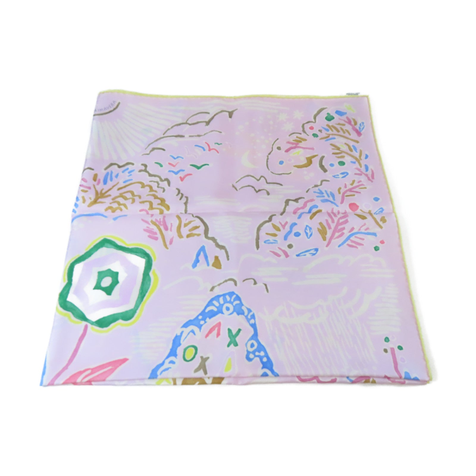HERMES 絲質Scarf 90x90cm絲巾粉紅色/白色/黃色