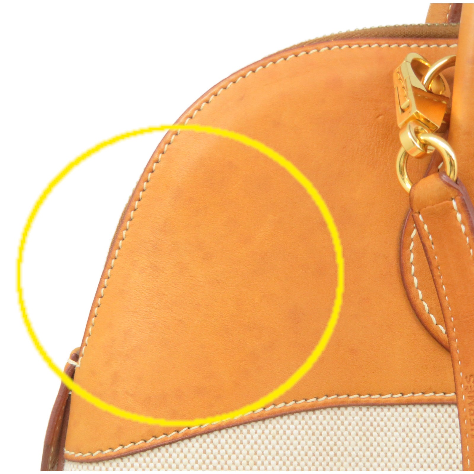 HERMES 帆布/牛皮皮革Bolide 35 2Way Shoulder Bag金扣手挽肩背兩用袋杏色