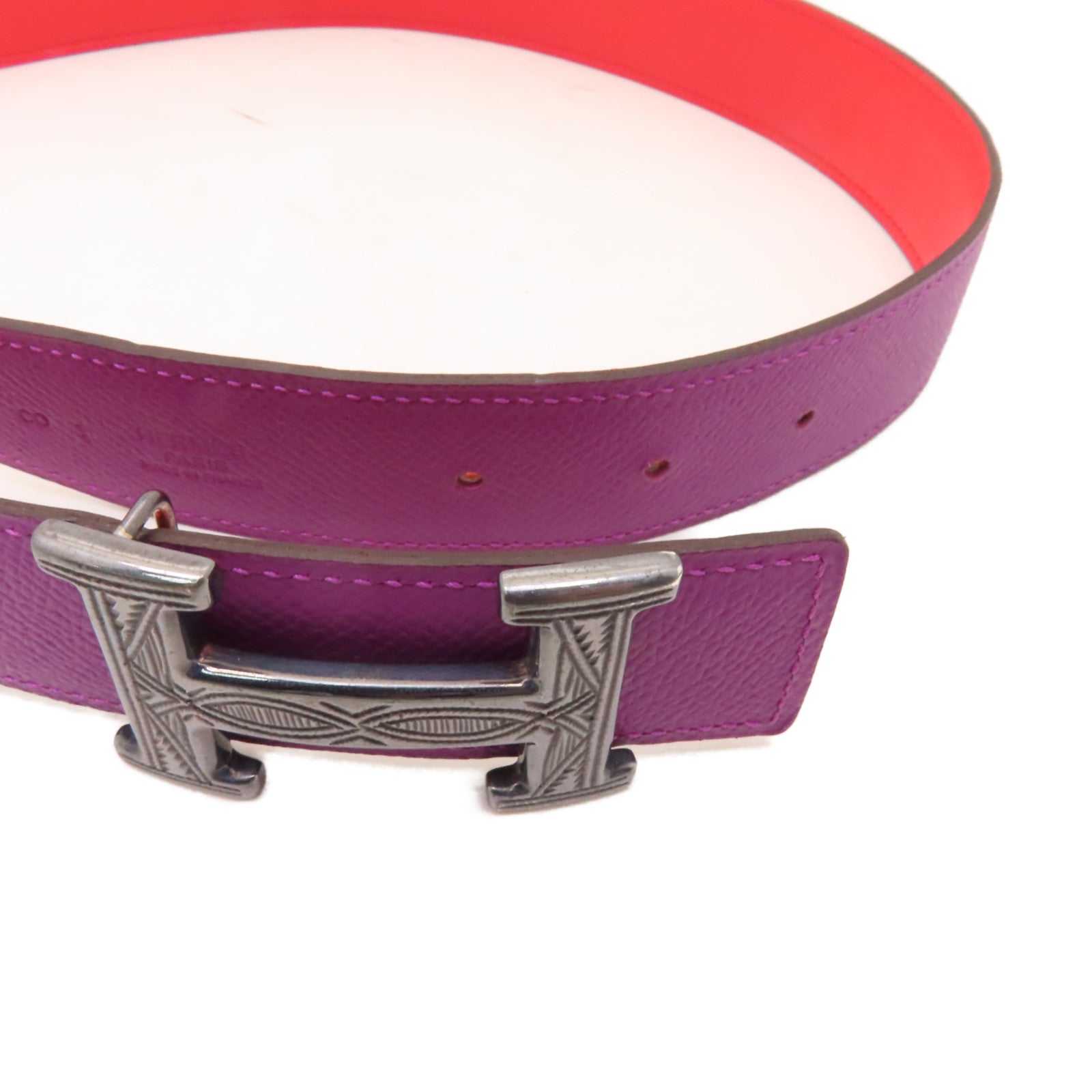 HERMES Epsom/Swift皮革Constance Belt 75cm皮帶Anemone/Capucine紫色/紅色