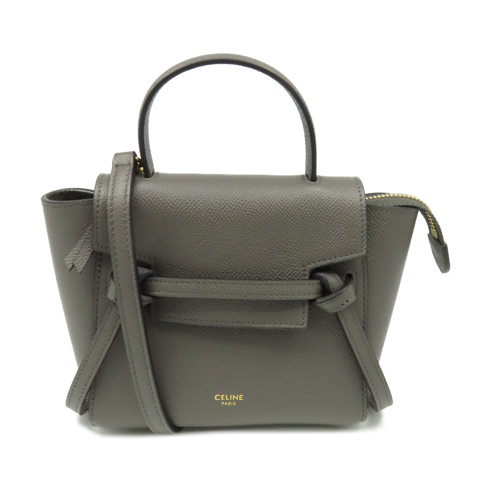 CELINE 牛皮皮革Pico Belt Bag 2Way Shoulder Bag金扣手挽肩背兩用袋灰色
