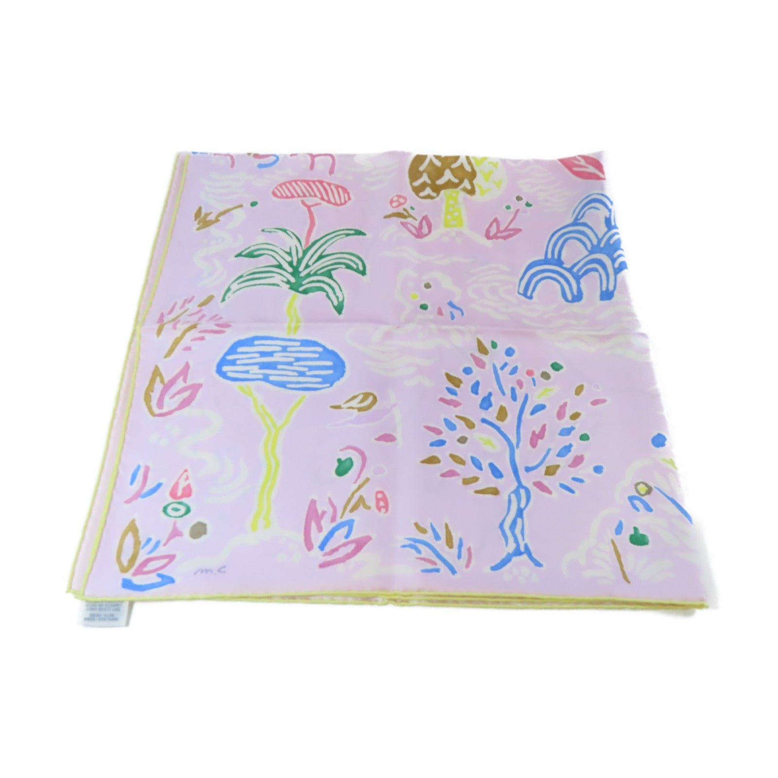 HERMES 絲質Scarf 90x90cm絲巾粉紅色/白色/黃色