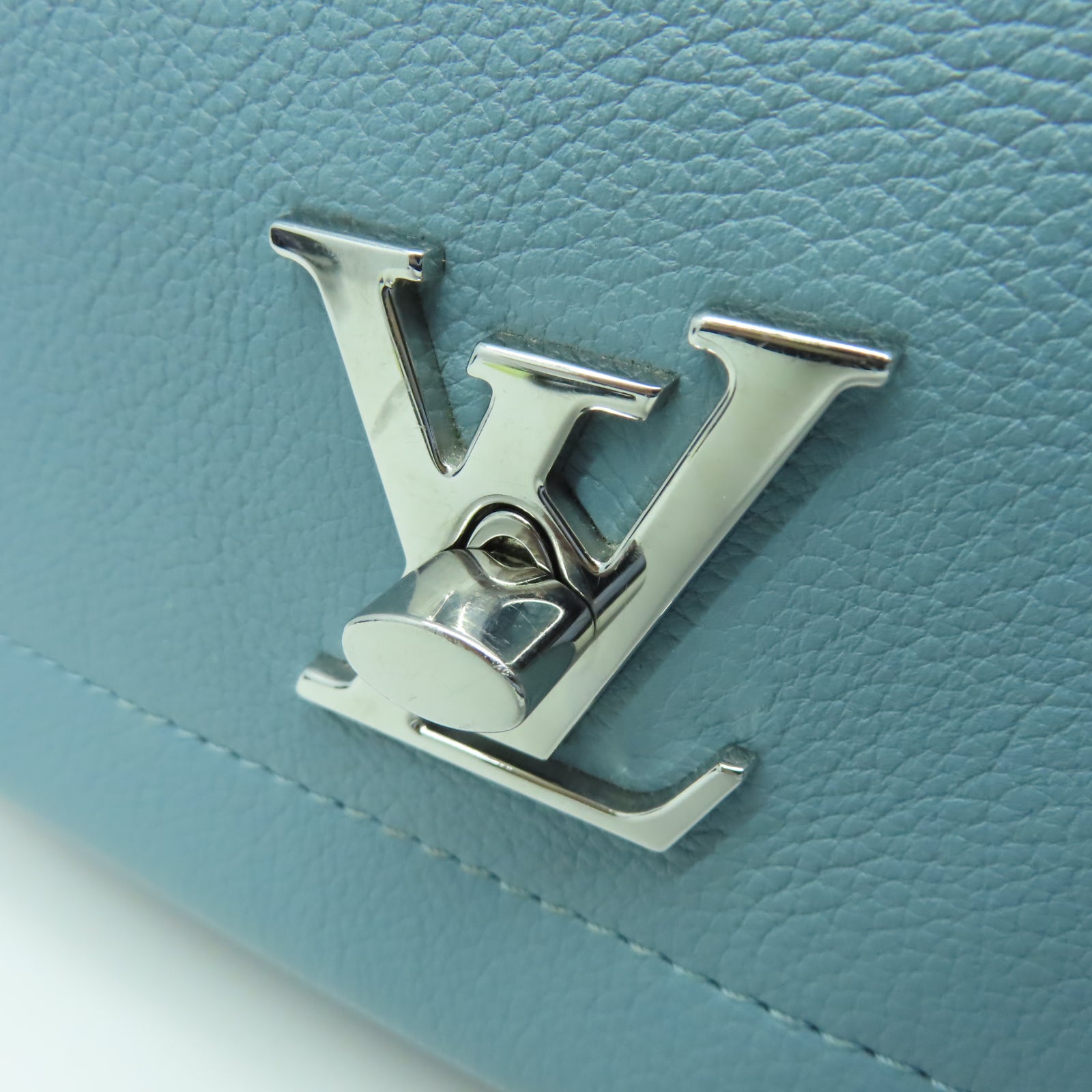 LOUIS VUITTON 牛皮皮革Lockme II銀扣手挽肩背兩用袋藍色/黑色