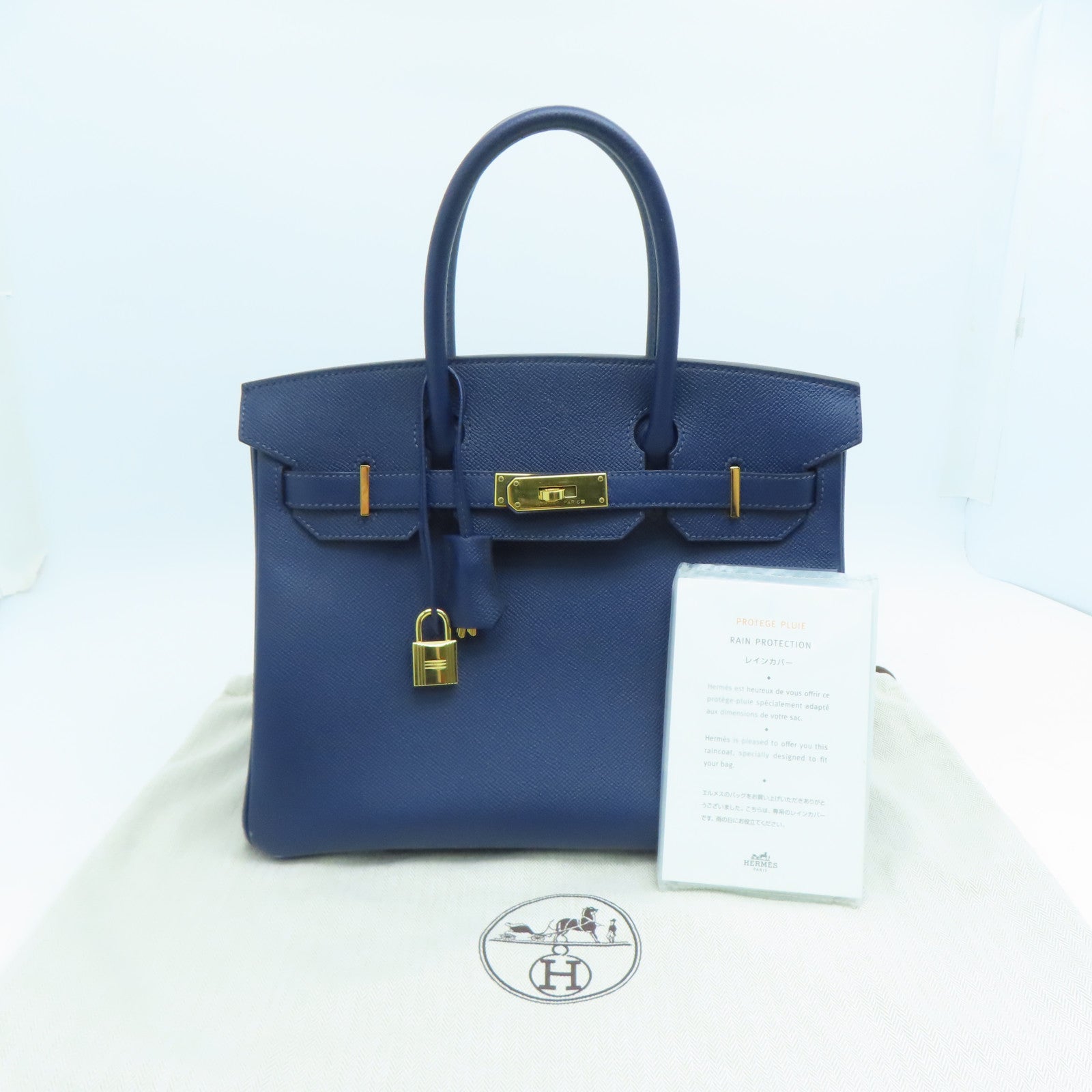 HERMES Epsom皮革Birkin 30金扣手挽袋藍寶石