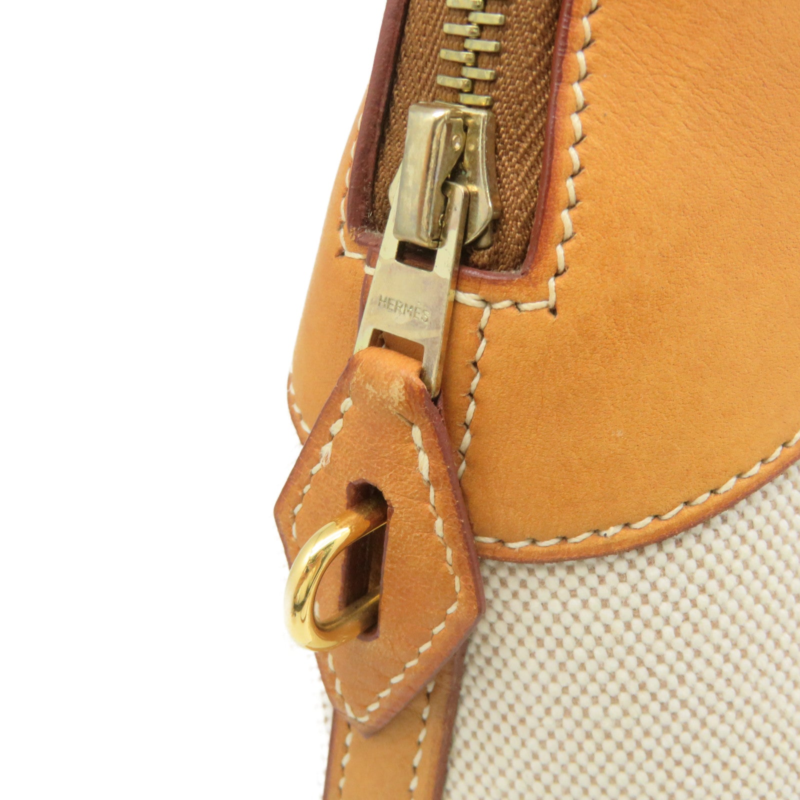 HERMES 帆布/牛皮皮革Bolide 35 2Way Shoulder Bag金扣手挽肩背兩用袋杏色