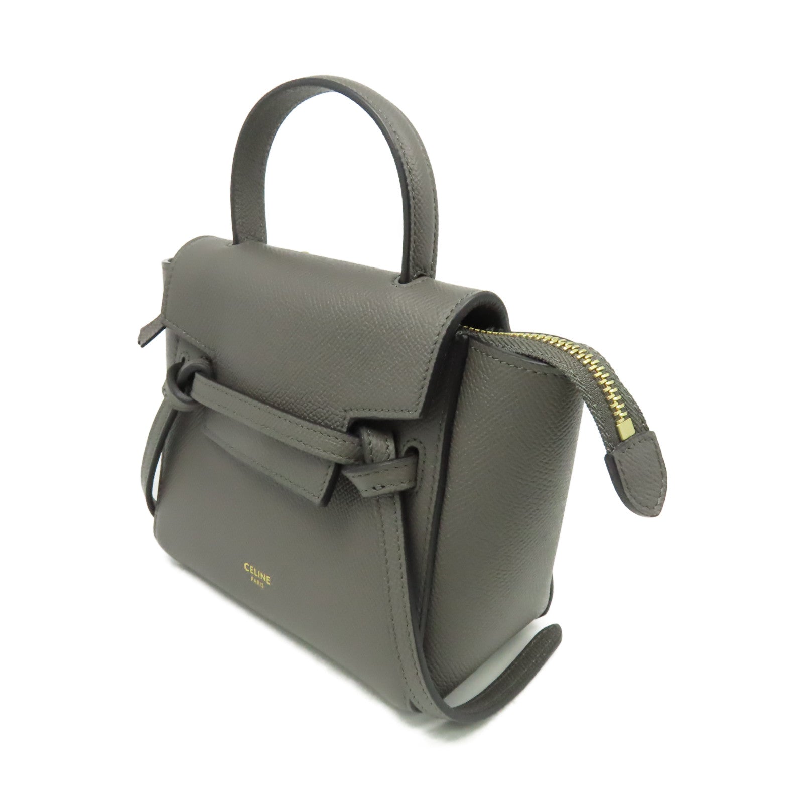 CELINE 牛皮皮革Pico Belt Bag 2Way Shoulder Bag金扣手挽肩背兩用袋灰色