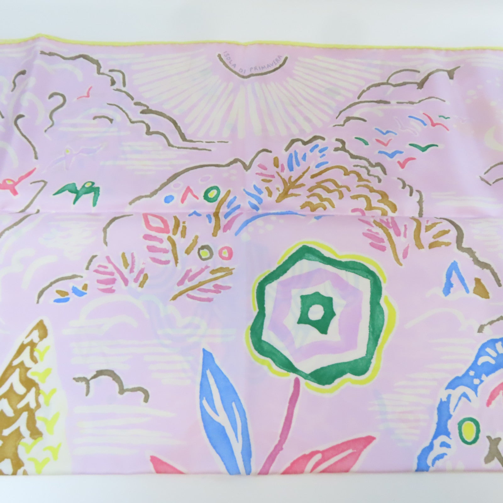 HERMES 絲質Scarf 90x90cm絲巾粉紅色/白色/黃色