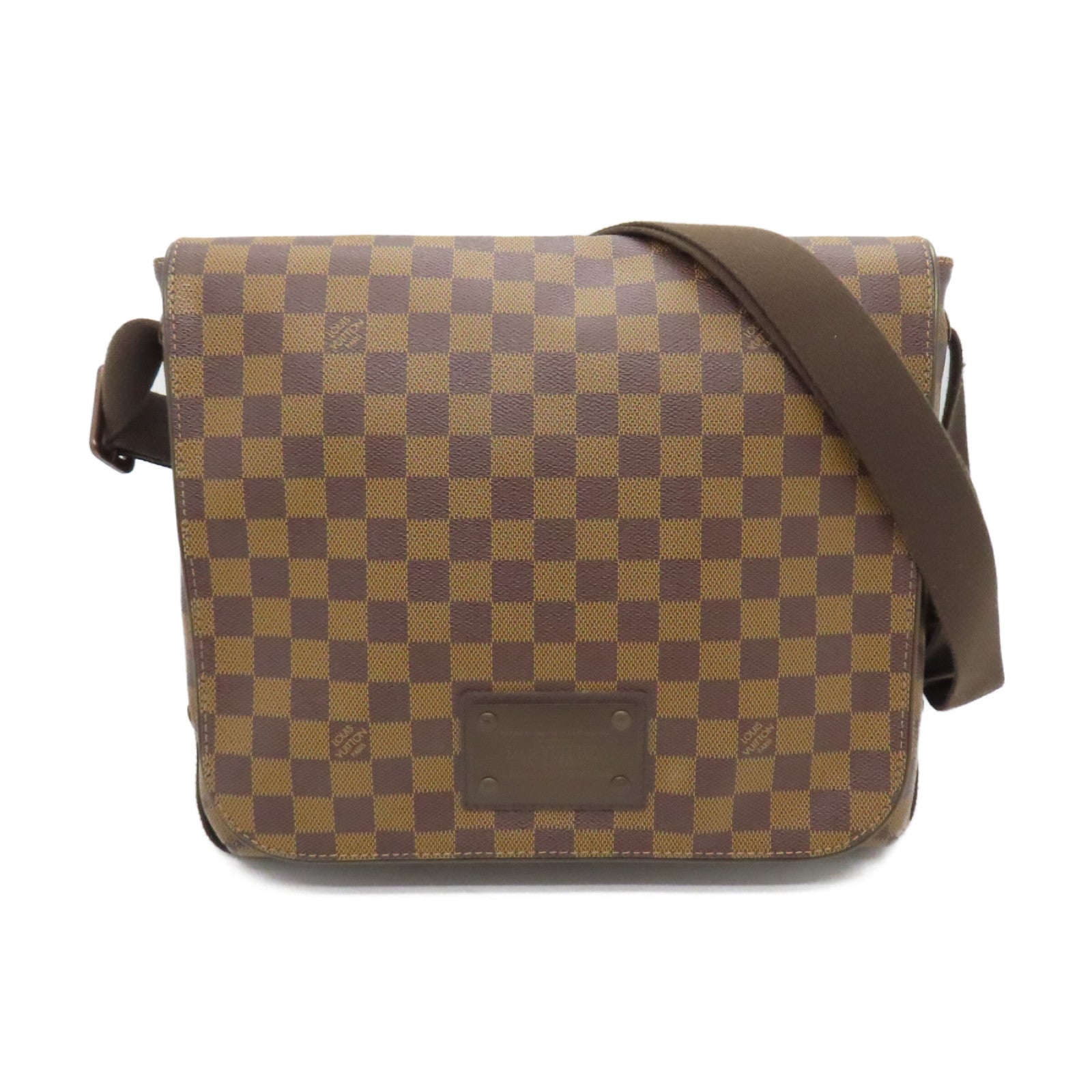 LOUIS VUITTON Damier Brooklyn MM Gold Buckle Shoulder Bag Brown