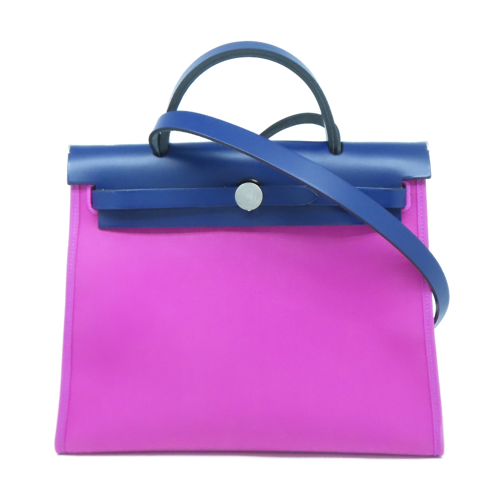 HERMES 帆布/皮革Herbag PM銀扣手挽肩背兩用袋紫色/深藍色
