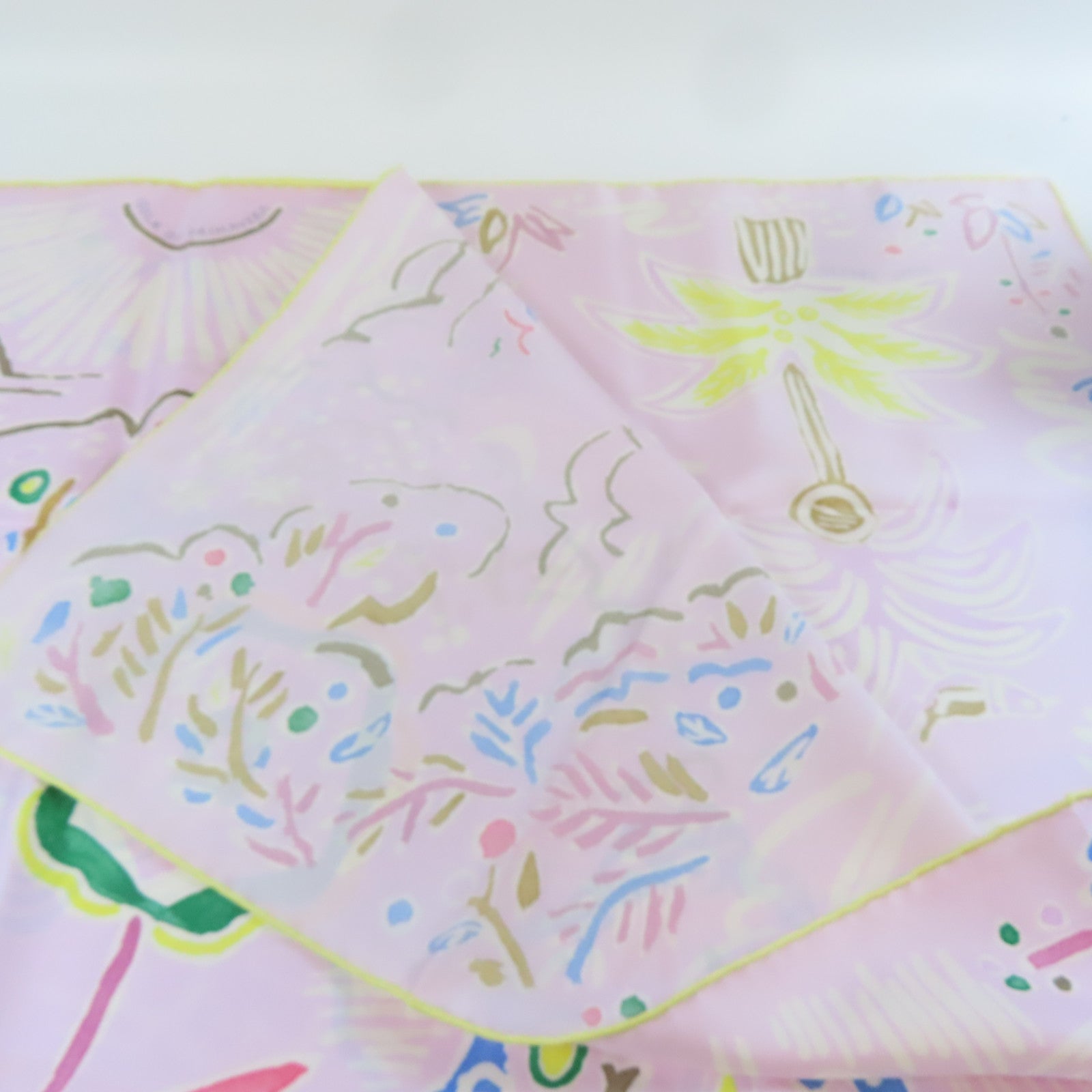 HERMES 絲質Scarf 90x90cm絲巾粉紅色/白色/黃色