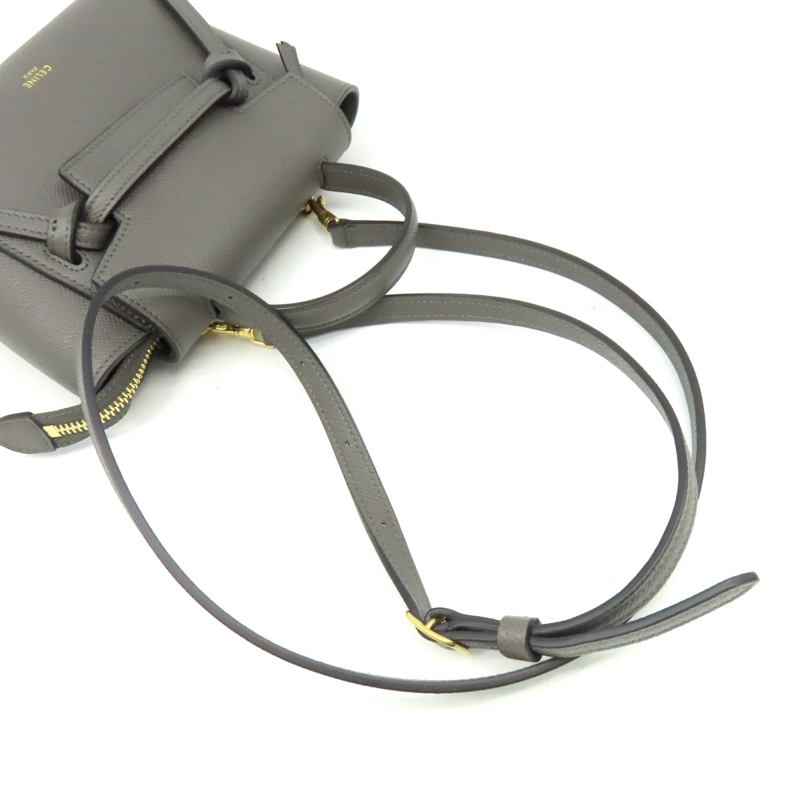 CELINE 牛皮皮革Pico Belt Bag 2Way Shoulder Bag金扣手挽肩背兩用袋灰色