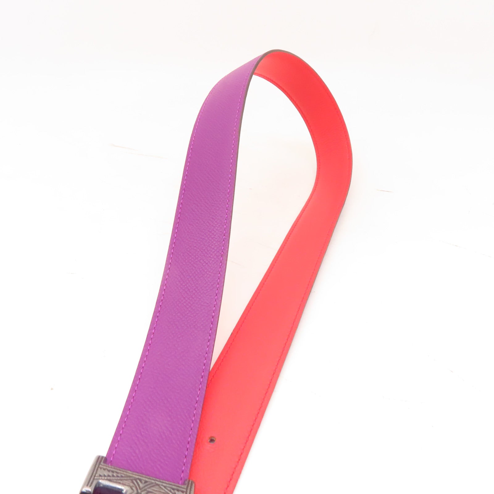 HERMES Epsom/Swift皮革Constance Belt 75cm皮帶Anemone/Capucine紫色/紅色