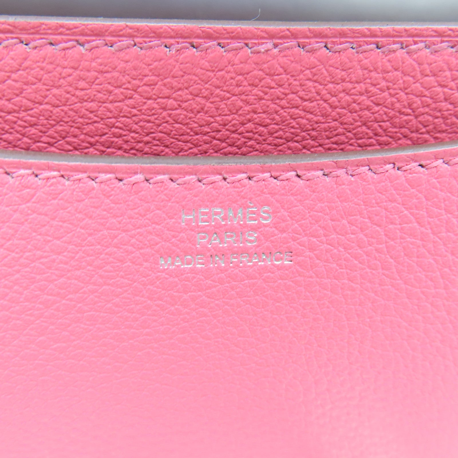 HERMES Evercolor皮革Constance Mini銀扣肩背袋Rose Azalee粉紅色
