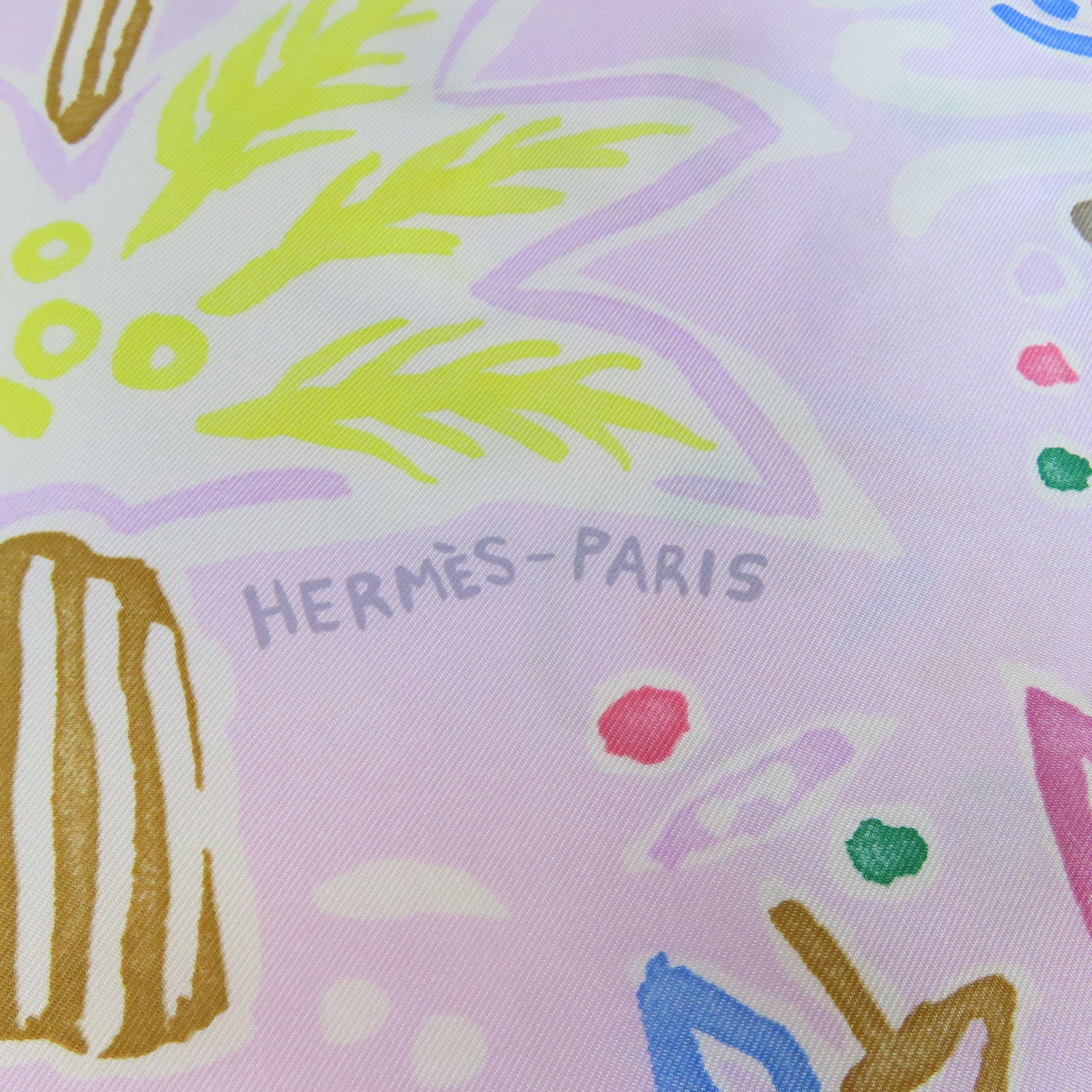 HERMES 絲質Scarf 90x90cm絲巾粉紅色/白色/黃色