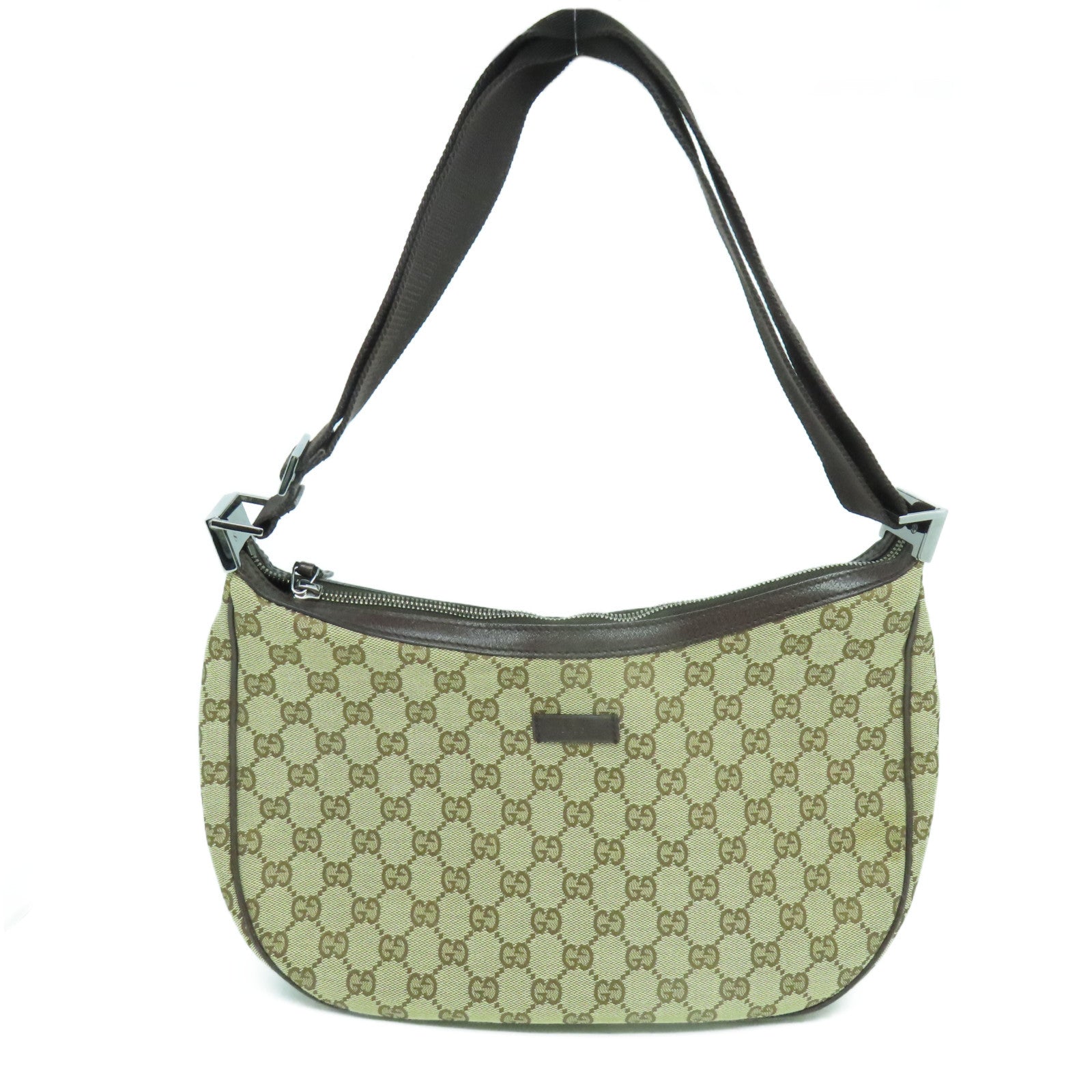 GUCCI GG帆布Shoulder Bag銀扣肩背袋啡色