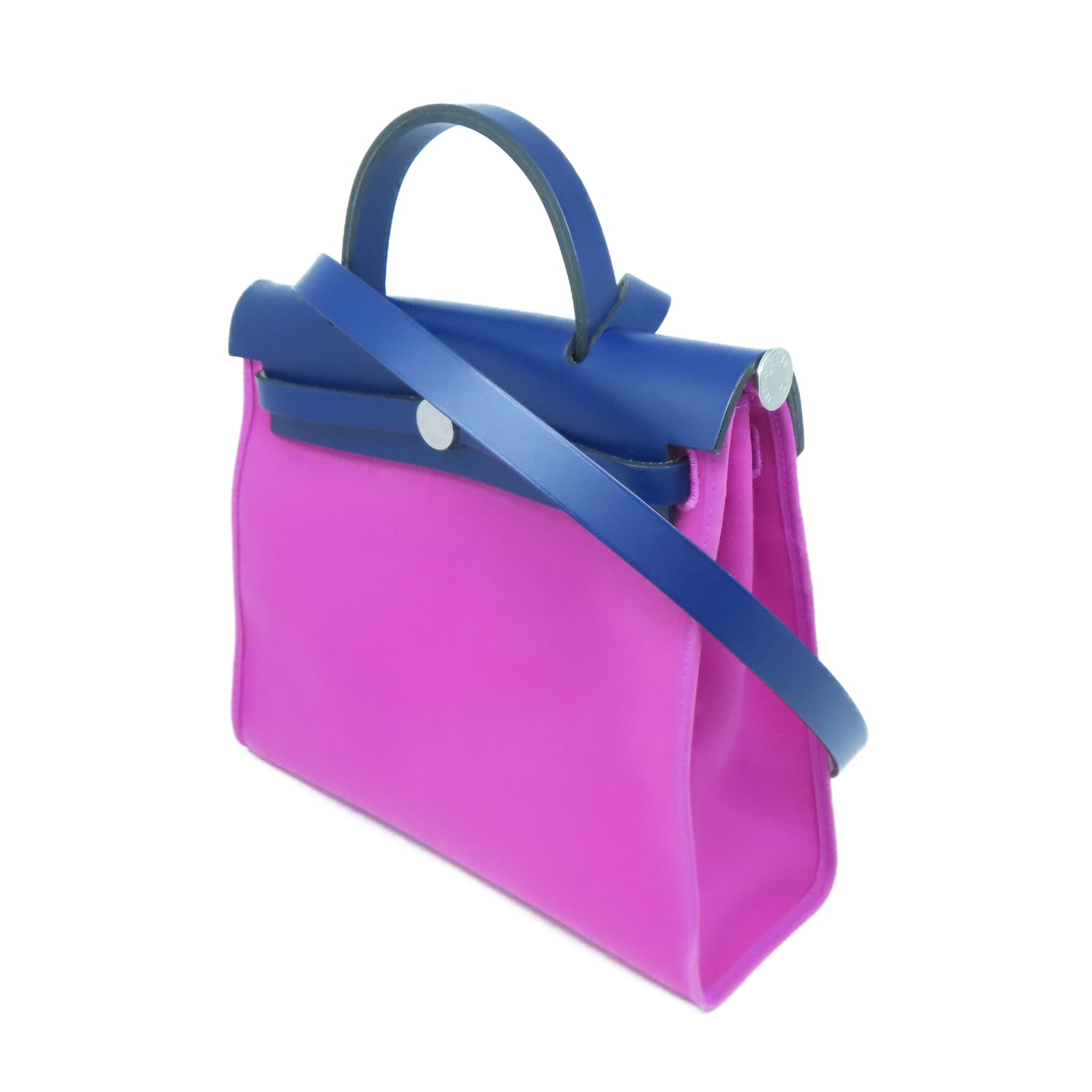 HERMES 帆布/皮革Herbag PM銀扣手挽肩背兩用袋紫色/深藍色