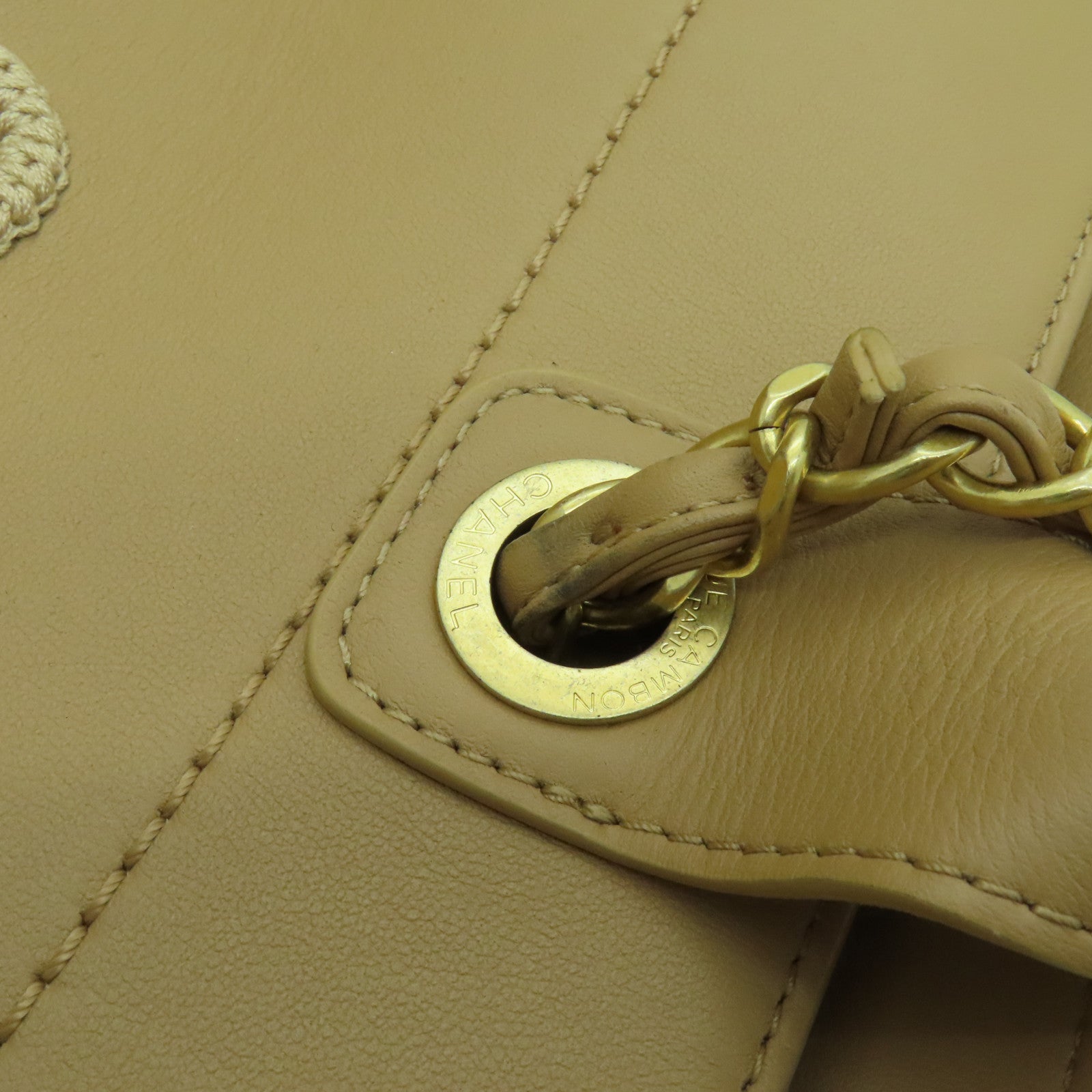 CHANEL 【激減優惠】牛皮皮革Deauville Tote金扣手挽袋米色