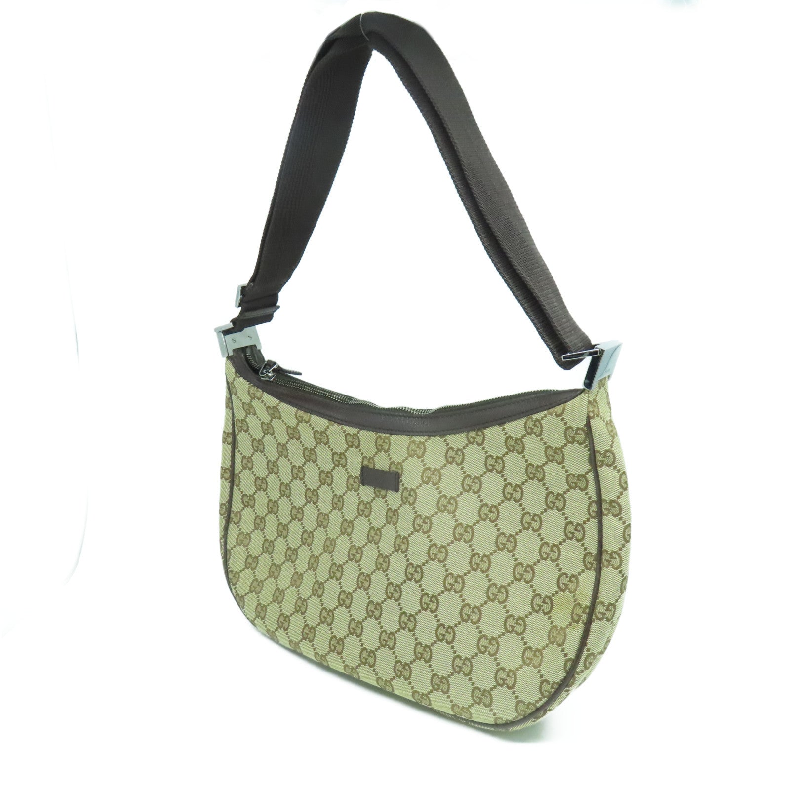 GUCCI GG帆布Shoulder Bag銀扣肩背袋啡色