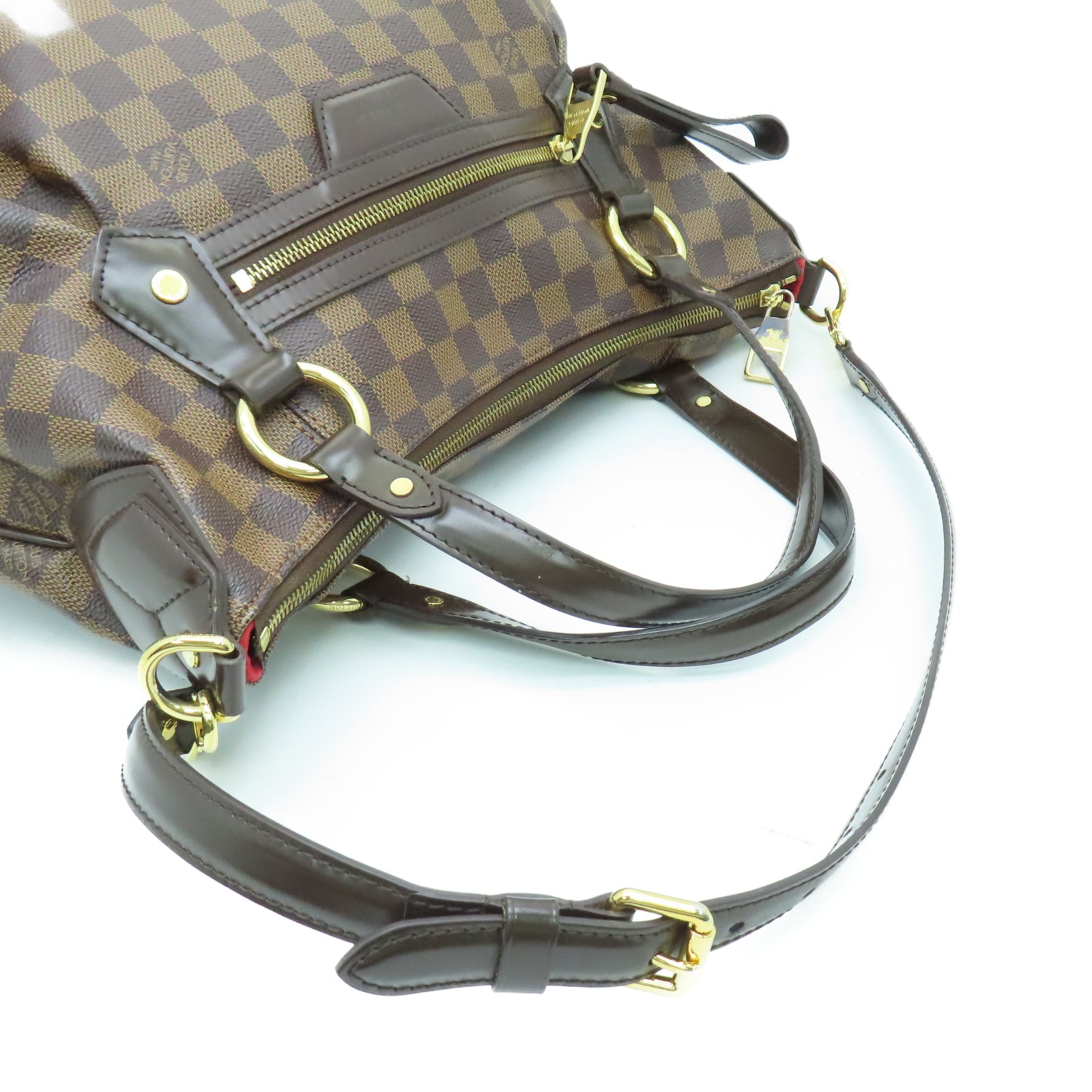 LOUIS VUITTON Damier Evora MM金扣手挽肩背兩用袋棕色